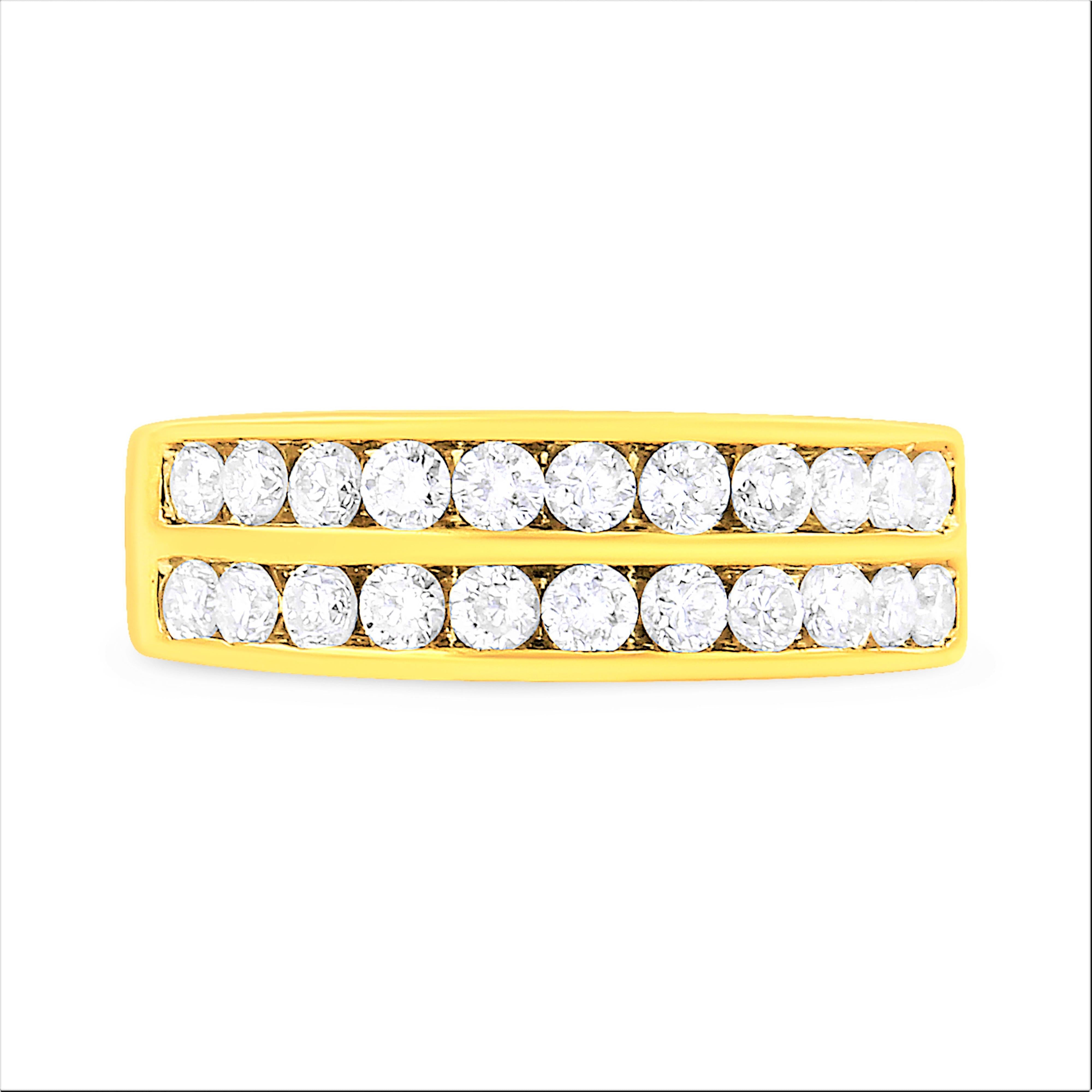 10K Yellow Gold Two-Row Diamond Band Ring 1 Cttw, J-K Color, I1-I2 Clarity - Size 6 on sale at MyriadMart