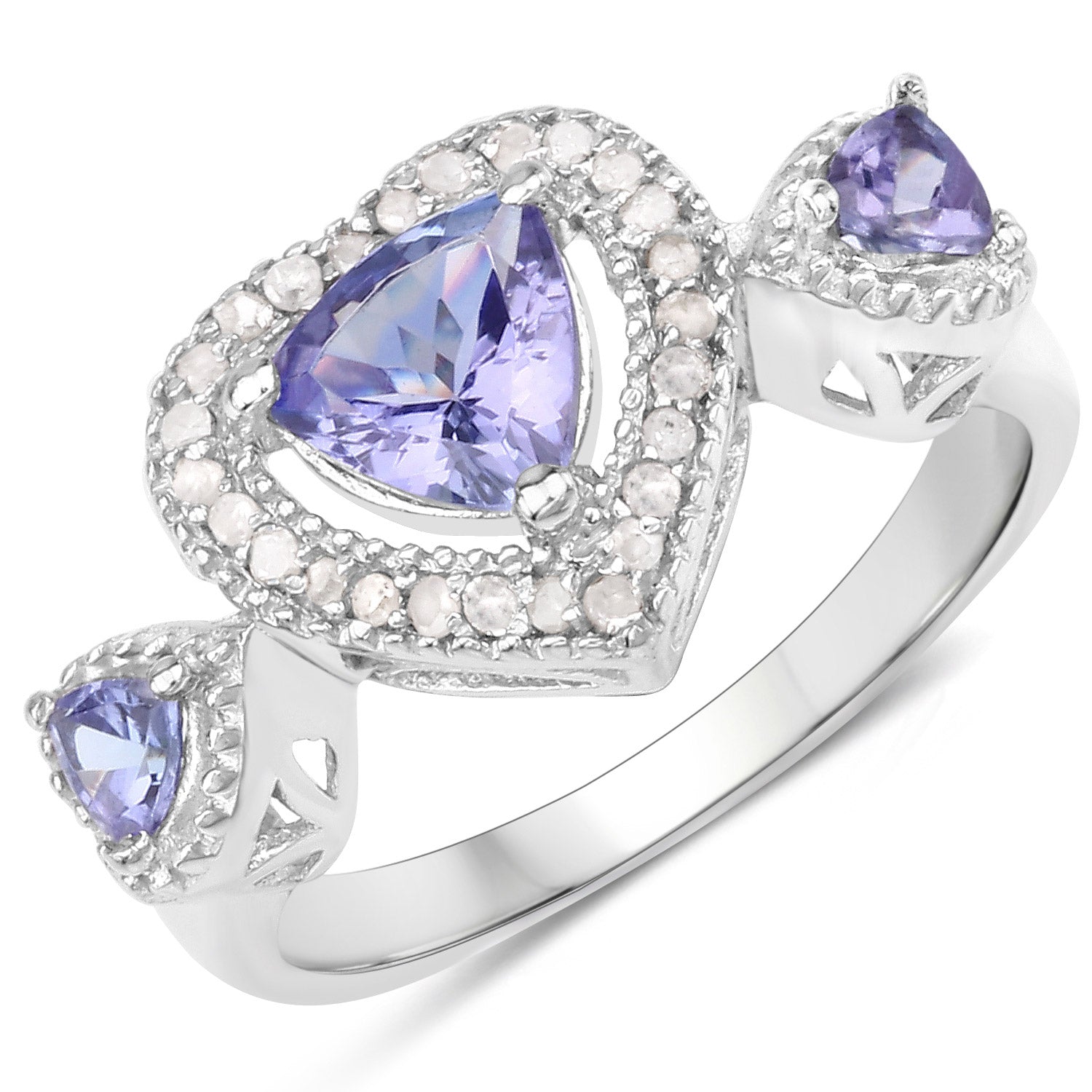 1.09 Carat Genuine Tanzanite and White Diamond .925 Sterling Silver Ring on sale at MyriadMart