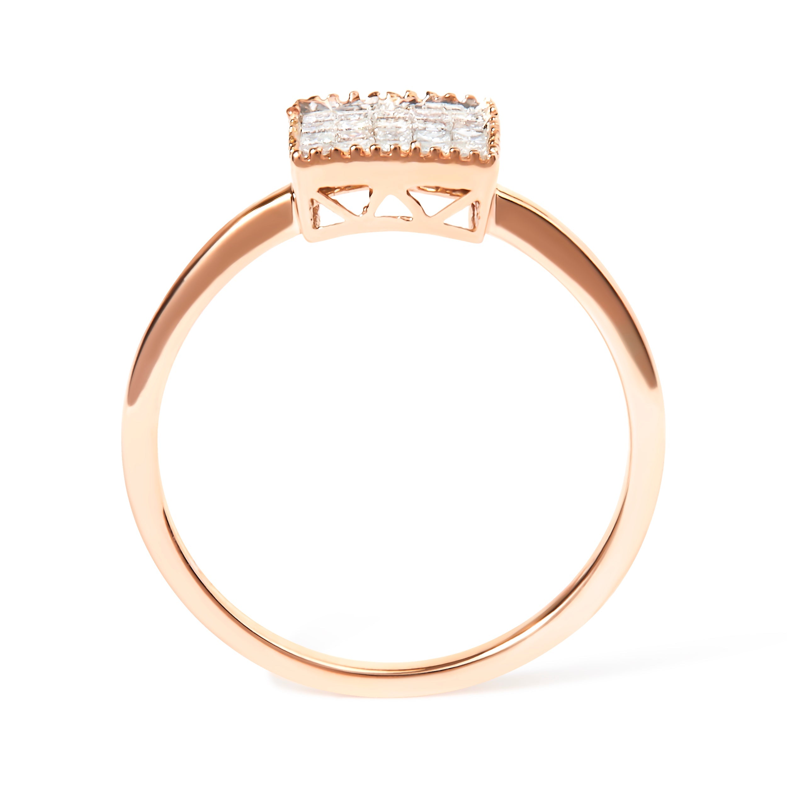 10K Rose Gold 1/3 Cttw Invisible Set Princess Cut Diamond Composite Square Shape Ring for Women H-I color, I1-I2 clarity - Size 7 on sale at MyriadMart