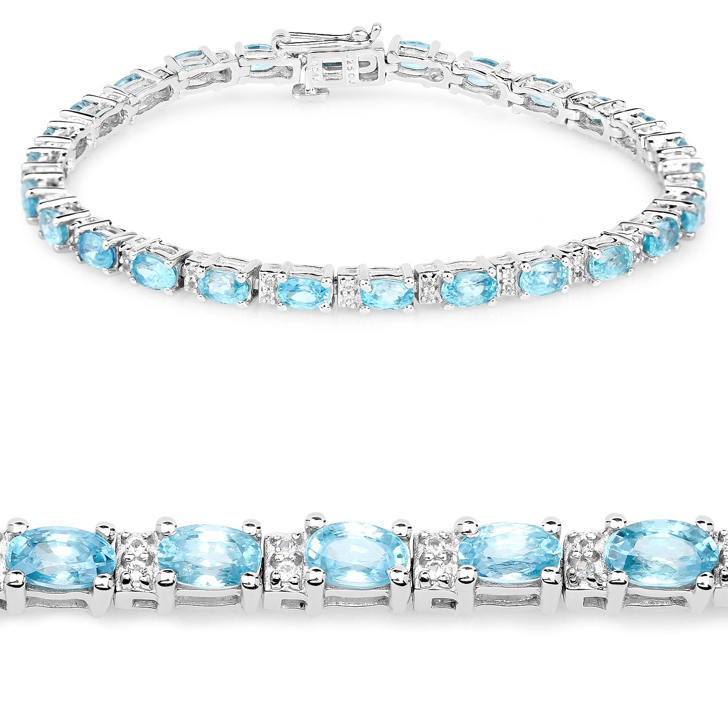 8.84 Carat Genuine Blue Zircon and Topaz White .925 Sterling Silver Bracelet on sale at MyriadMart