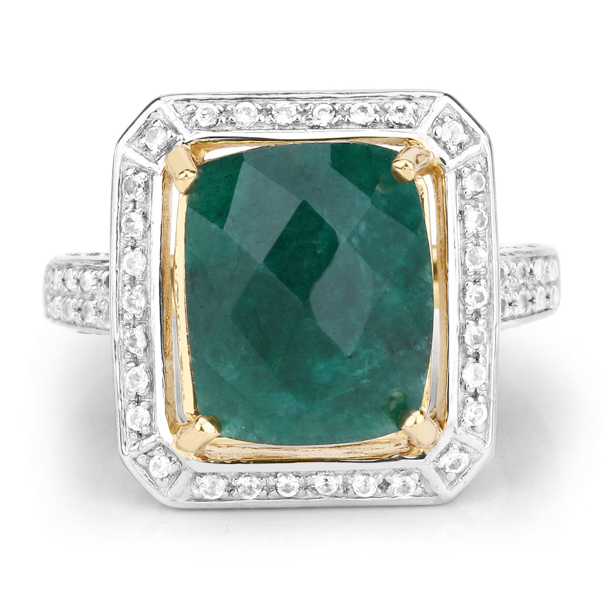 5.18 Carat Dyed Emerald and White Topaz .925 Sterling Silver Ring on sale at MyriadMart