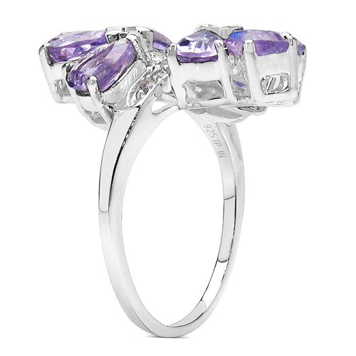3.08 Carat Genuine Amethyst & White Topaz .925 Sterling Silver Ring on sale at MyriadMart