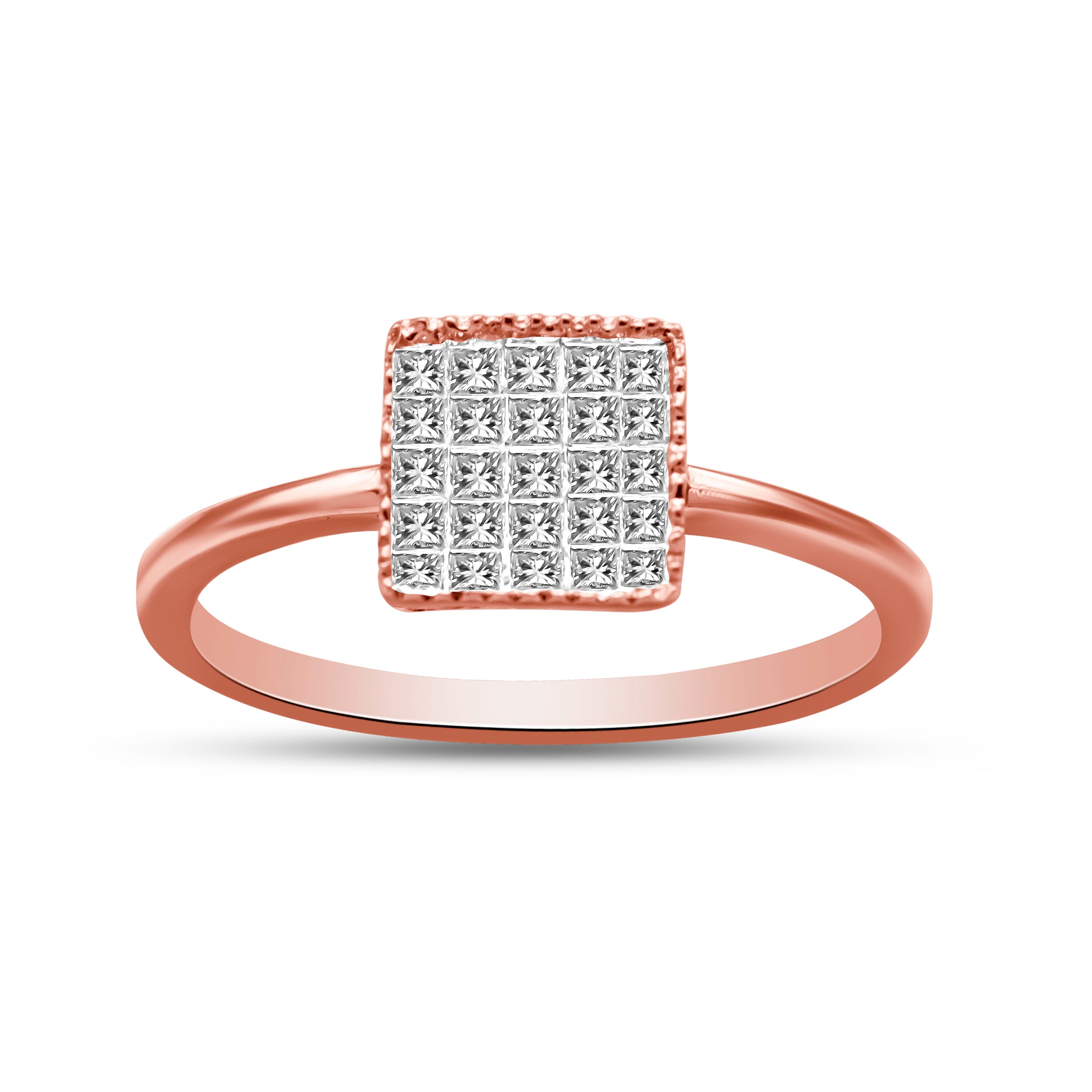 10K Rose Gold 1/3 Cttw Invisible Set Princess Cut Diamond Composite Square Shape Ring for Women H-I color, I1-I2 clarity - Size 7 on sale at MyriadMart