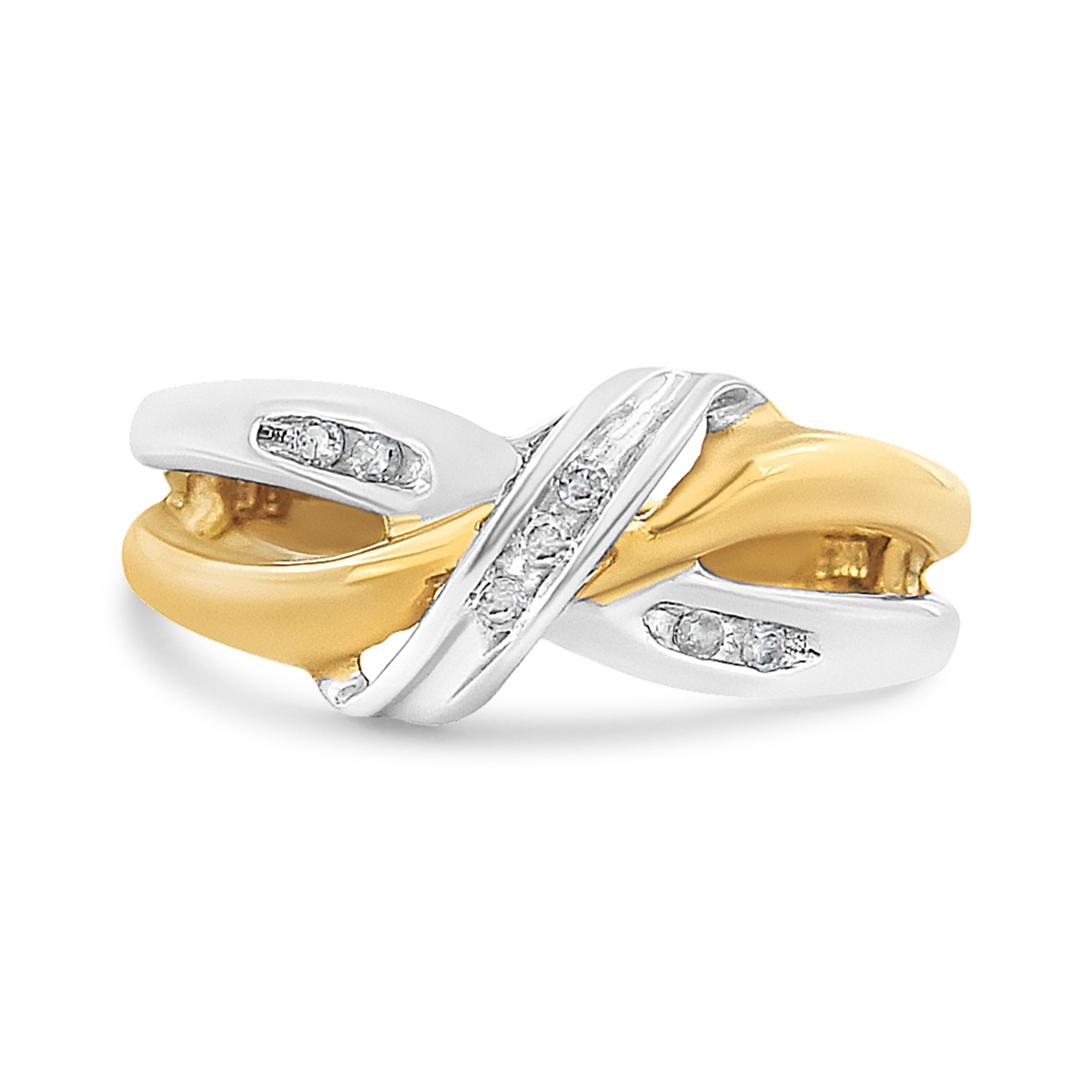 10K Yellow and White Gold 1/20 Cttw Round-Cut Diamond Bypass Ring I2 Color, I-J Clarity on sale at MyriadMart