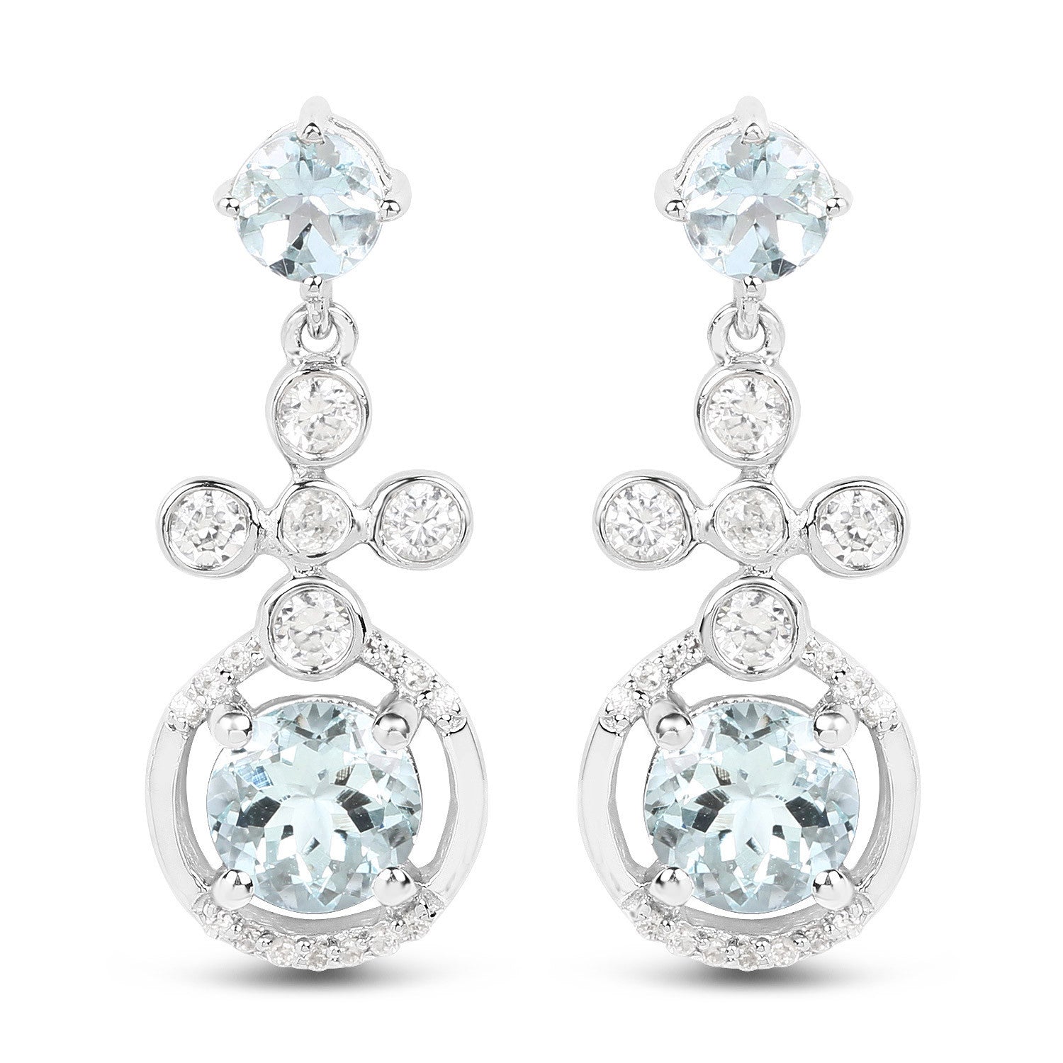 4.42 Carat Genuine Aquamarine and White Zircon .925 Sterling Silver Earrings on sale at MyriadMart