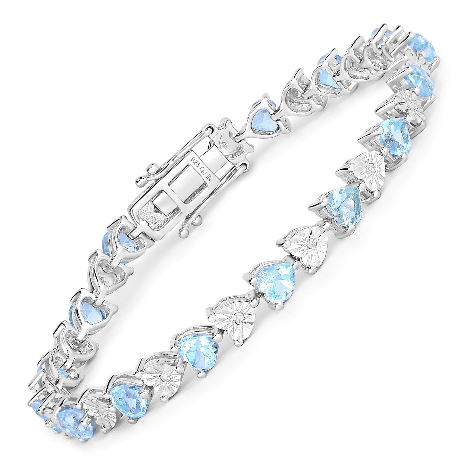 7.64 Carat Genuine Blue Topaz and White Diamond .925 Sterling Silver Bracelet on sale at MyriadMart