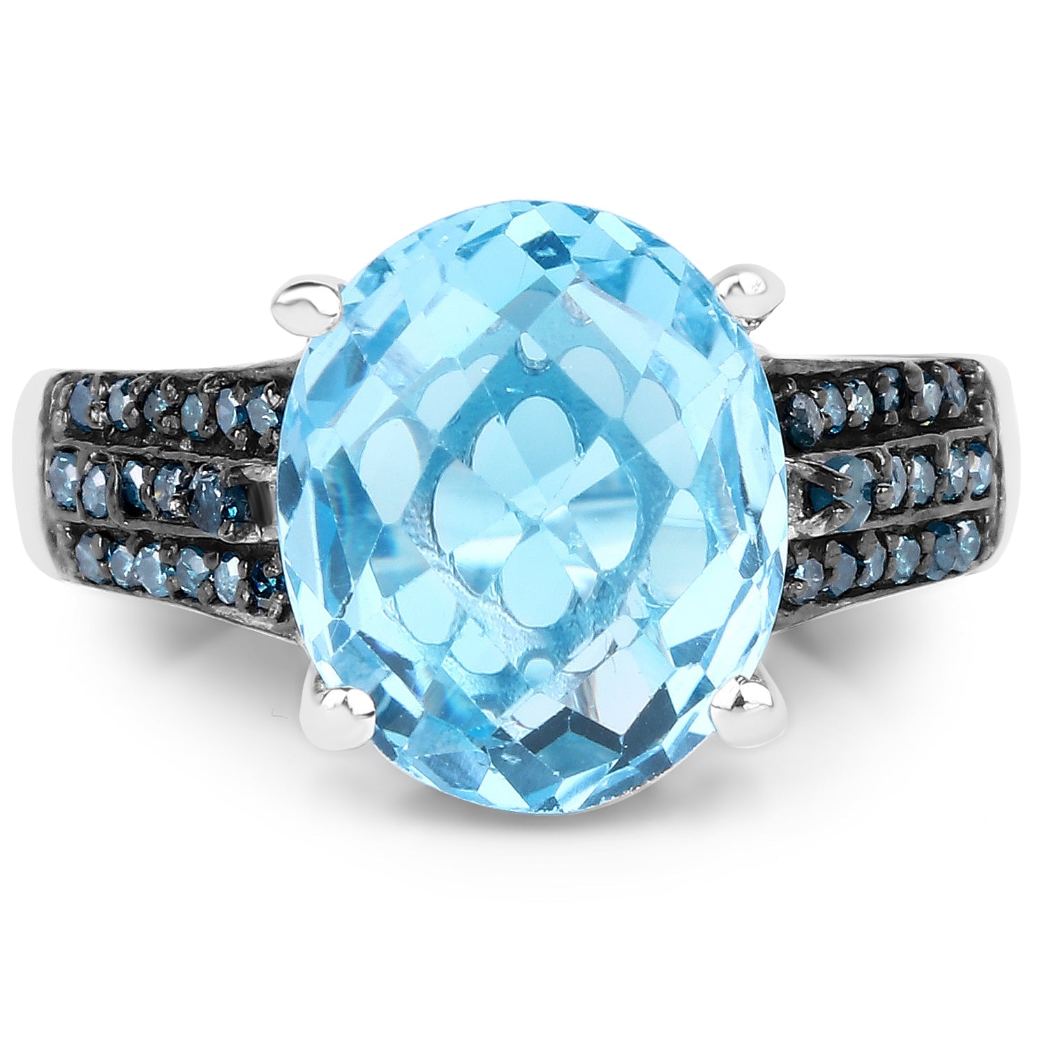 5.51 Carat Genuine Baby Swiss Blue Topaz and Blue Diamond .925 Sterling Silver Ring on sale at MyriadMart