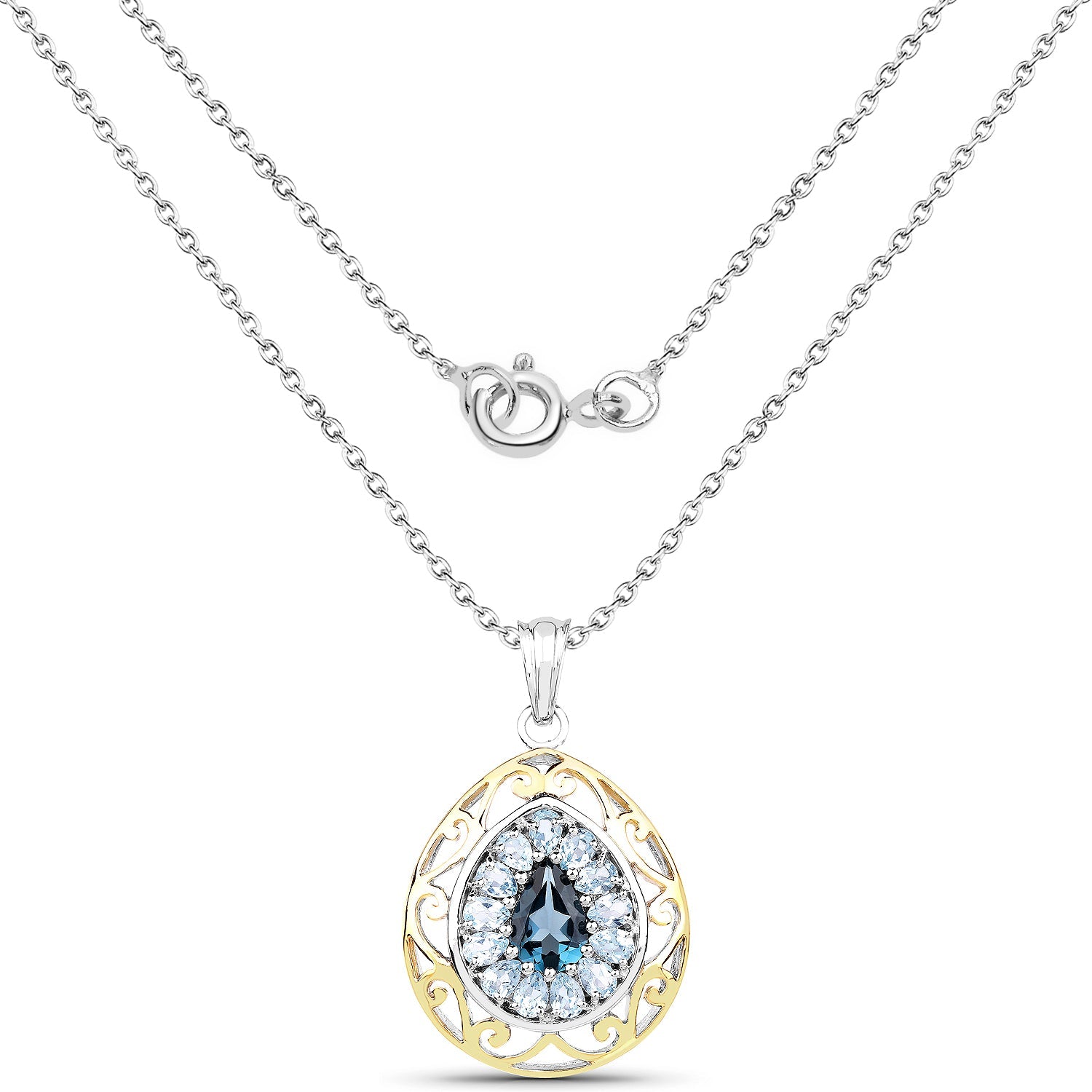 18K Yellow Gold Plated 4.44 Carat Genuine London Blue Topaz and Blue Topaz .925 Sterling Silver Pendant on sale at MyriadMart