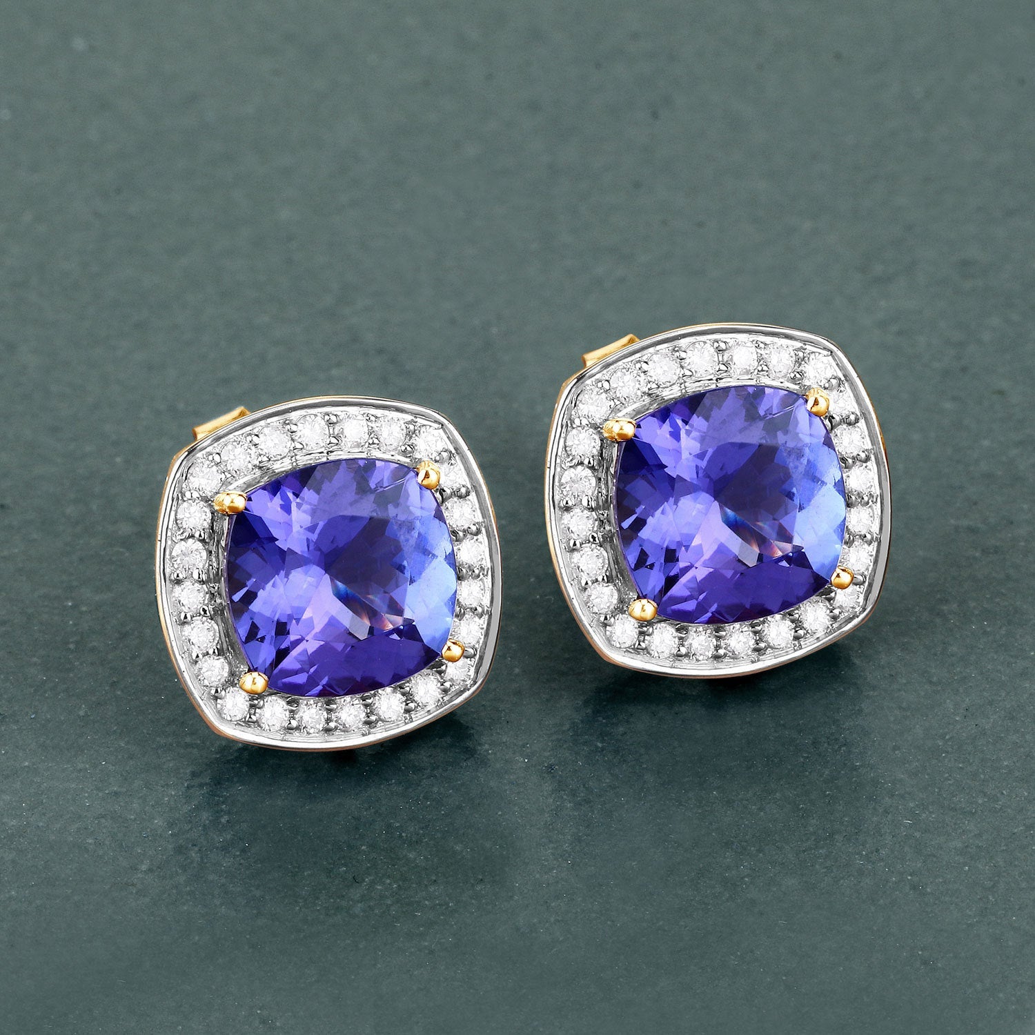 5.98 Carat Genuine Tanzanite and White Diamond 14K Yellow Gold Earrings on sale at MyriadMart