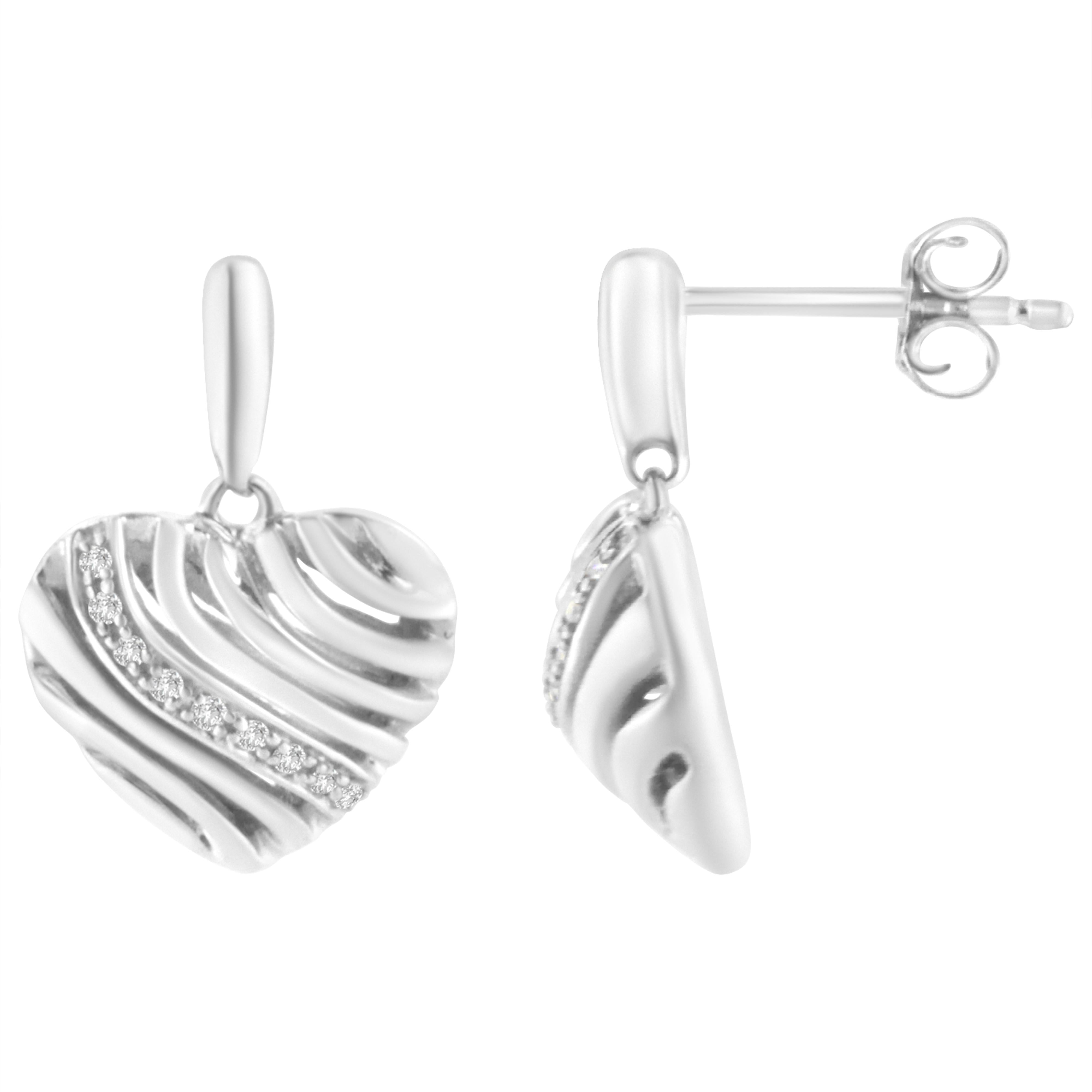 Sterling Silver Heart Diamond Accent Puff Earrings I-J, I1-I2 on sale at MyriadMart