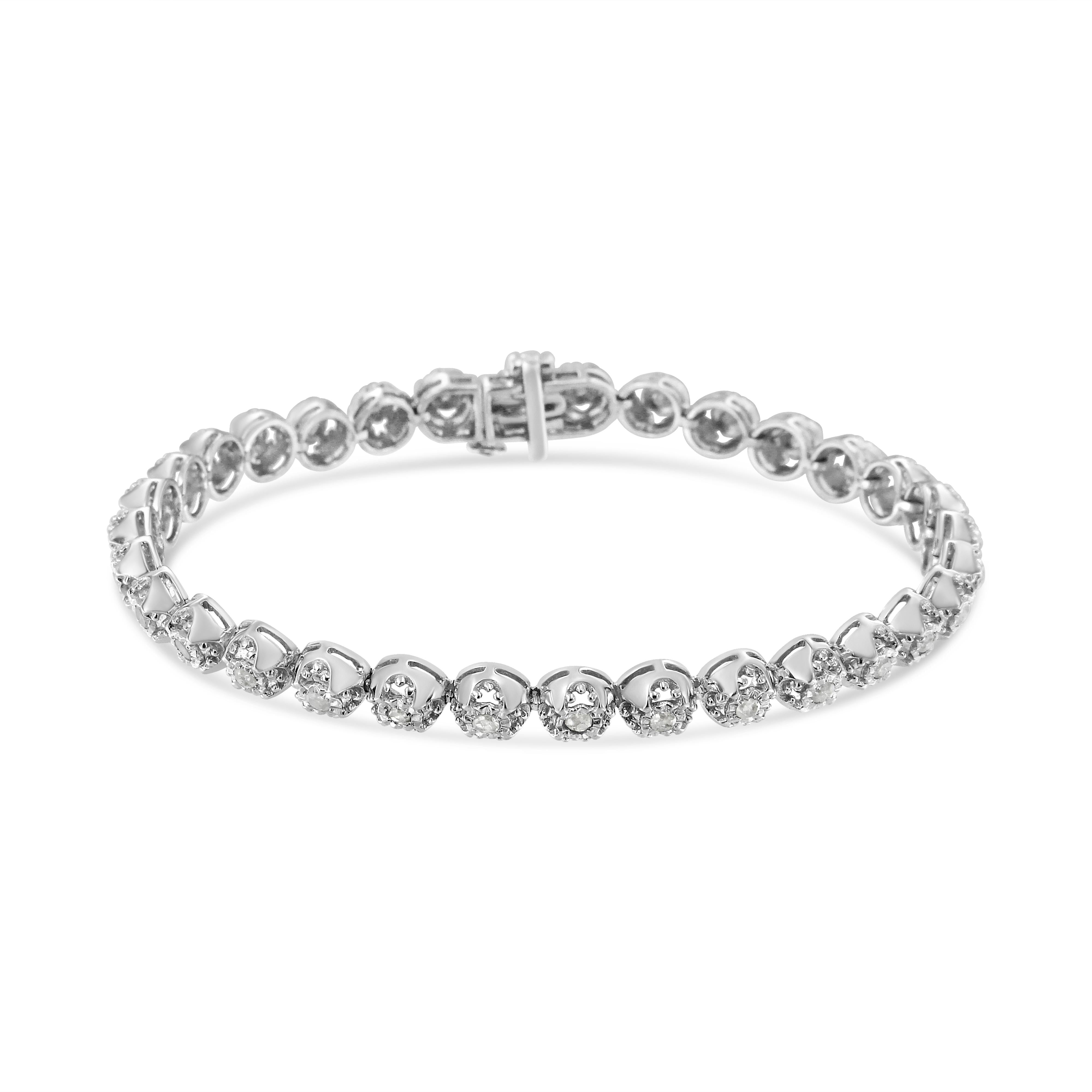 .925 Sterling Silver 1.0 Cttw Diamond Miracle-Plate Open Quatrefoil Flower Circle-Link 7" Tennis Bracelet I-J color, I3 clarity on sale at MyriadMart