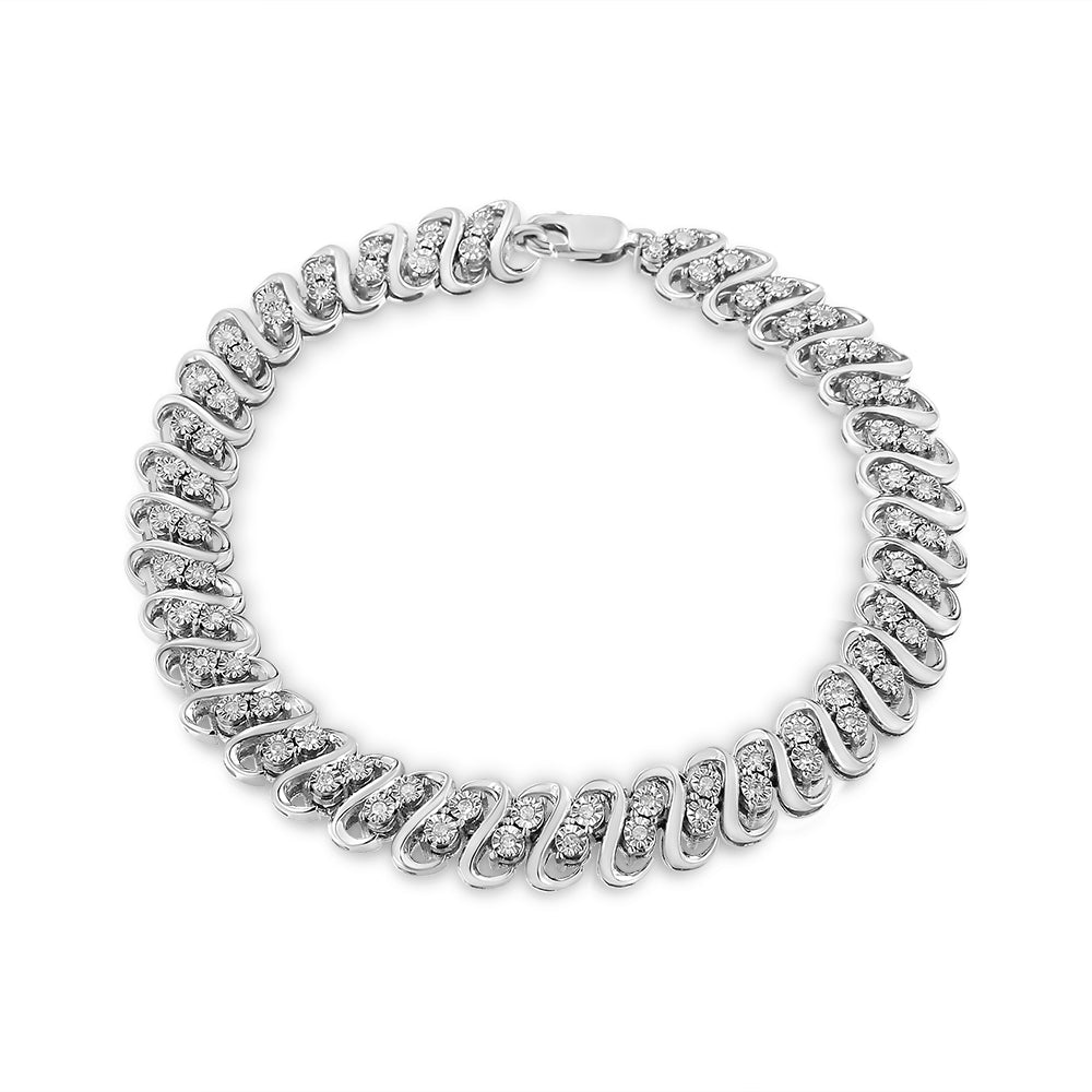 .925 Sterling Silver 1/2 Cttw Diamond Double Row S-Link Bracelet I-J Color, I2-I3 Clarity - 7.5" Inches on sale at MyriadMart