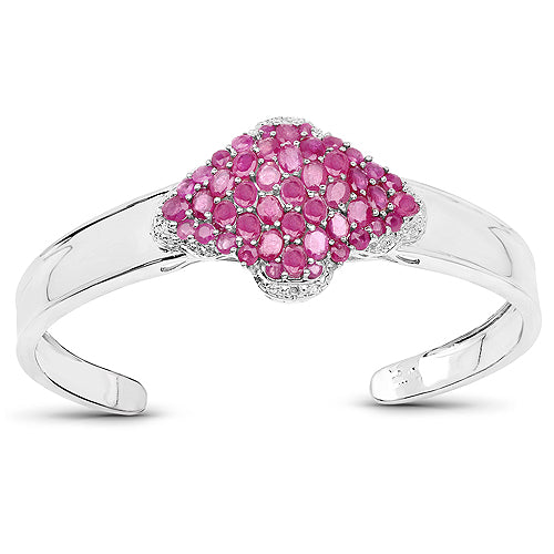 7.38 Carat Glass Filled Ruby, Ruby and White Topaz .925 Sterling Silver Bangle on sale at MyriadMart