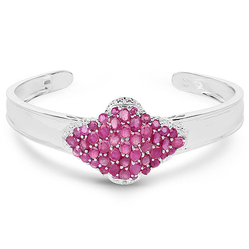 7.38 Carat Glass Filled Ruby, Ruby and White Topaz .925 Sterling Silver Bangle on sale at MyriadMart