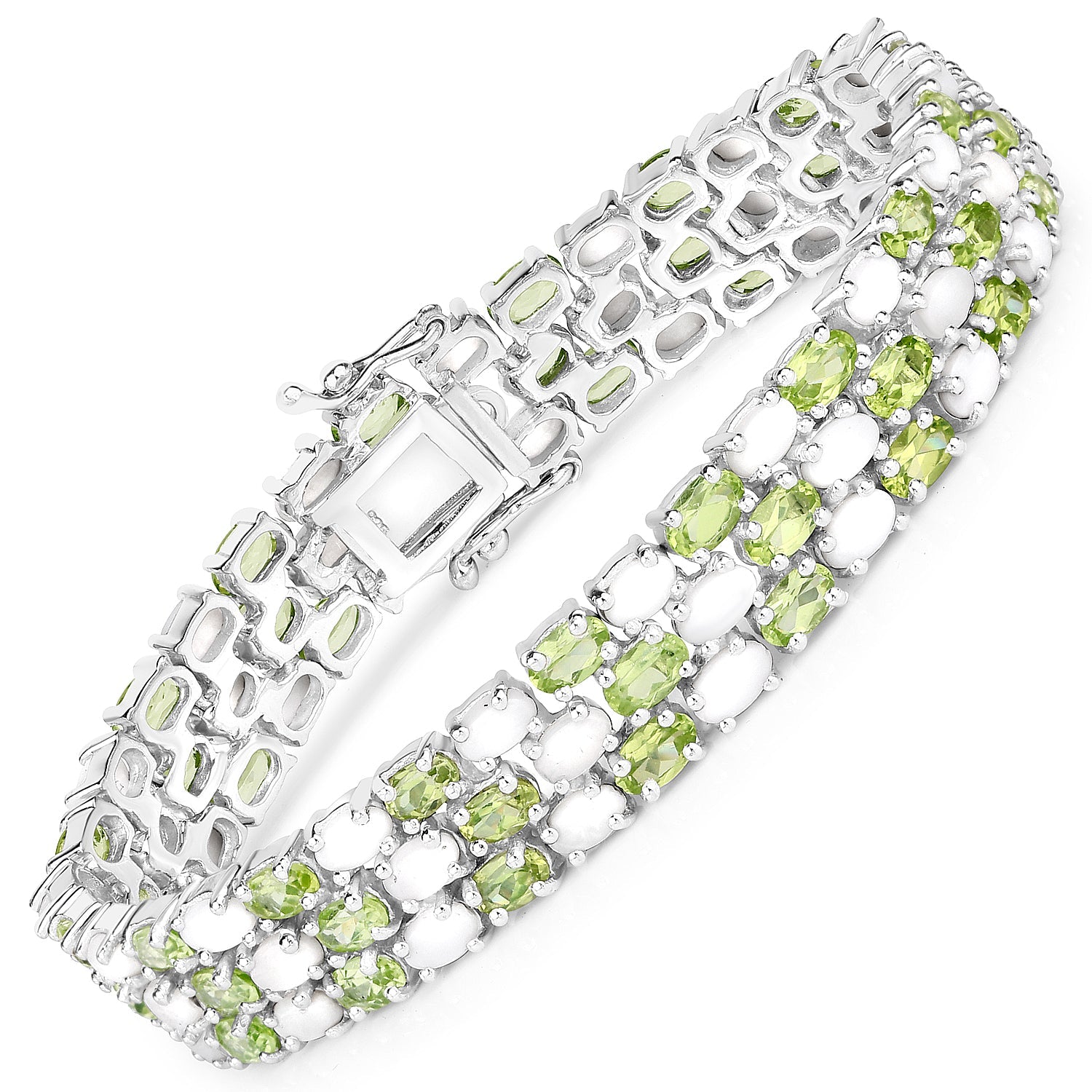 19.73 Carat Genuine Opal and Peridot .925 Sterling Silver Bracelet on sale at MyriadMart