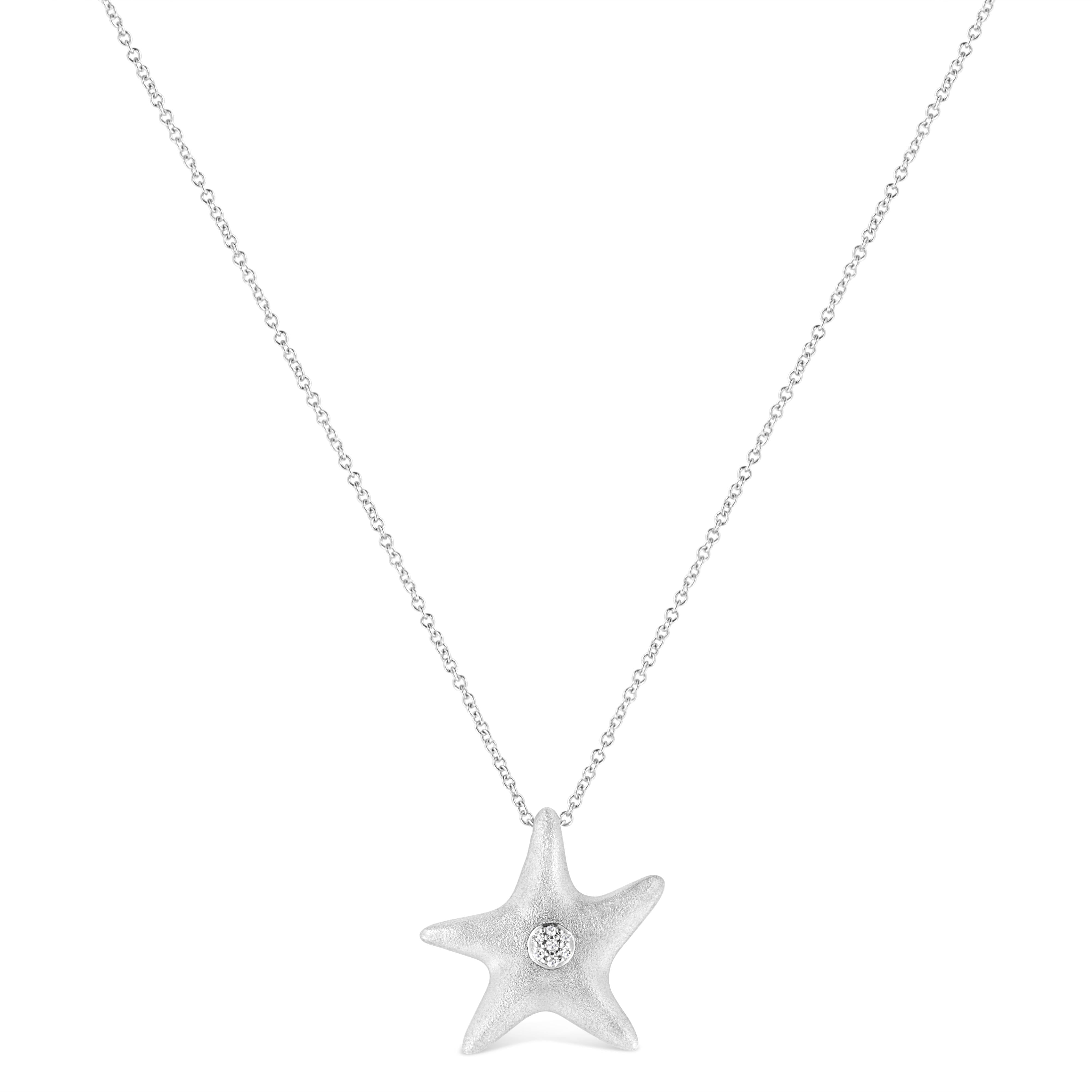 .925 Sterling Silver Prong-Set Diamond Accent Starfish Pendant Necklace I-J Color, I1-I2 Clarity - Size 18" on sale at MyriadMart