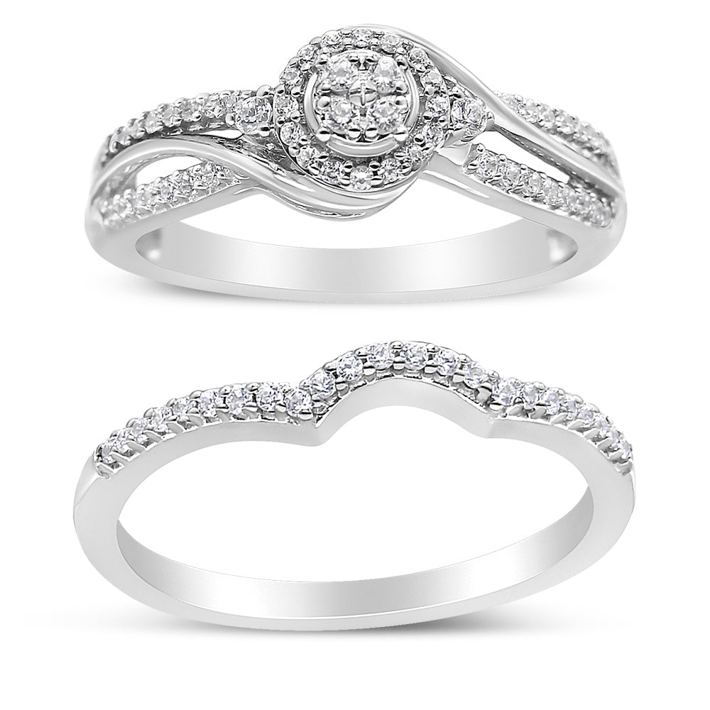 .925 Sterling Silver 1/3 Cttw Composite Diamond Frame Bypass Bridal Set Ring and Band I-J Color, I2-I3 Clarity - Ring Size 7 on sale at MyriadMart