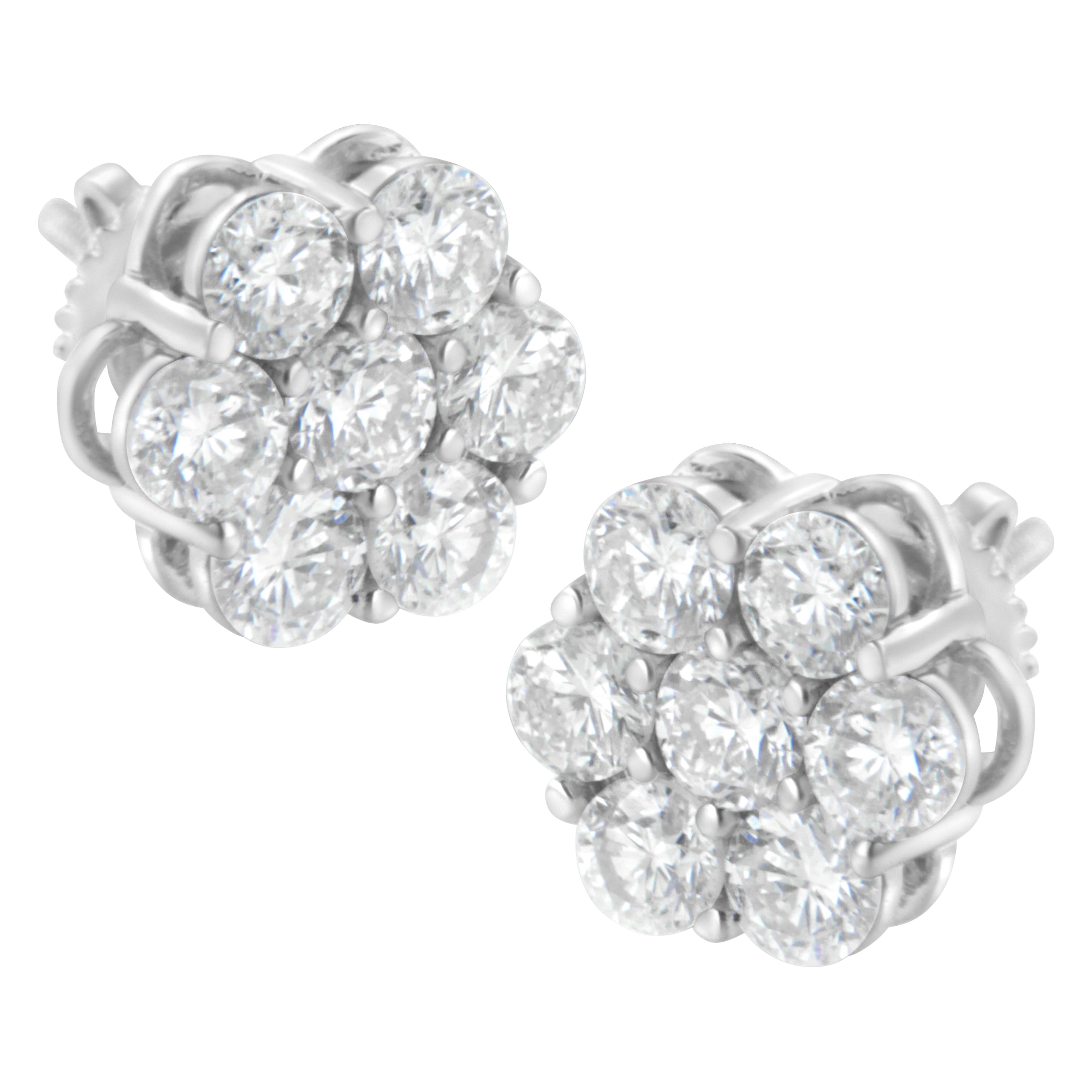 Sterling Silver 2 cttw Floral Composite 7 Stone Diamond Stud Earring I-J, I1-I2 on sale at MyriadMart