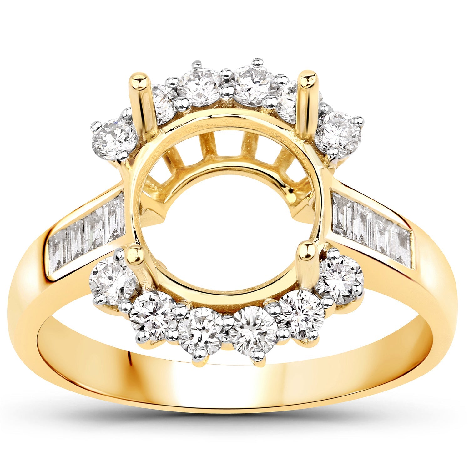 0.58 Carat Genuine White Diamond 14K Yellow Gold Semi Mount Ring - holds 9.00mm Round Gemstone on sale at MyriadMart