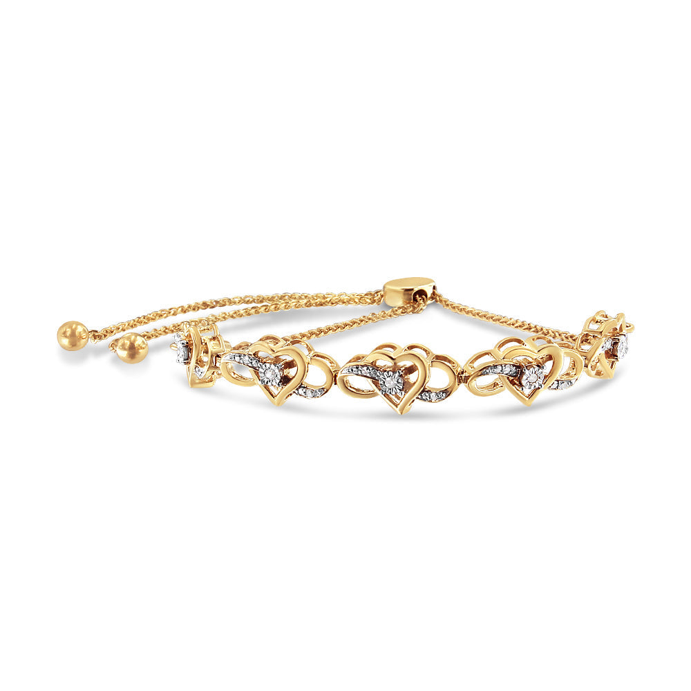 14K Yellow Gold Plated .925 Sterling Silver 1/10 Cttw Diamond Infinity Heart Shaped 4â€-10†Adjustable Bolo Bracelet H-I Color, I2-I3 Clarity on sale at MyriadMart