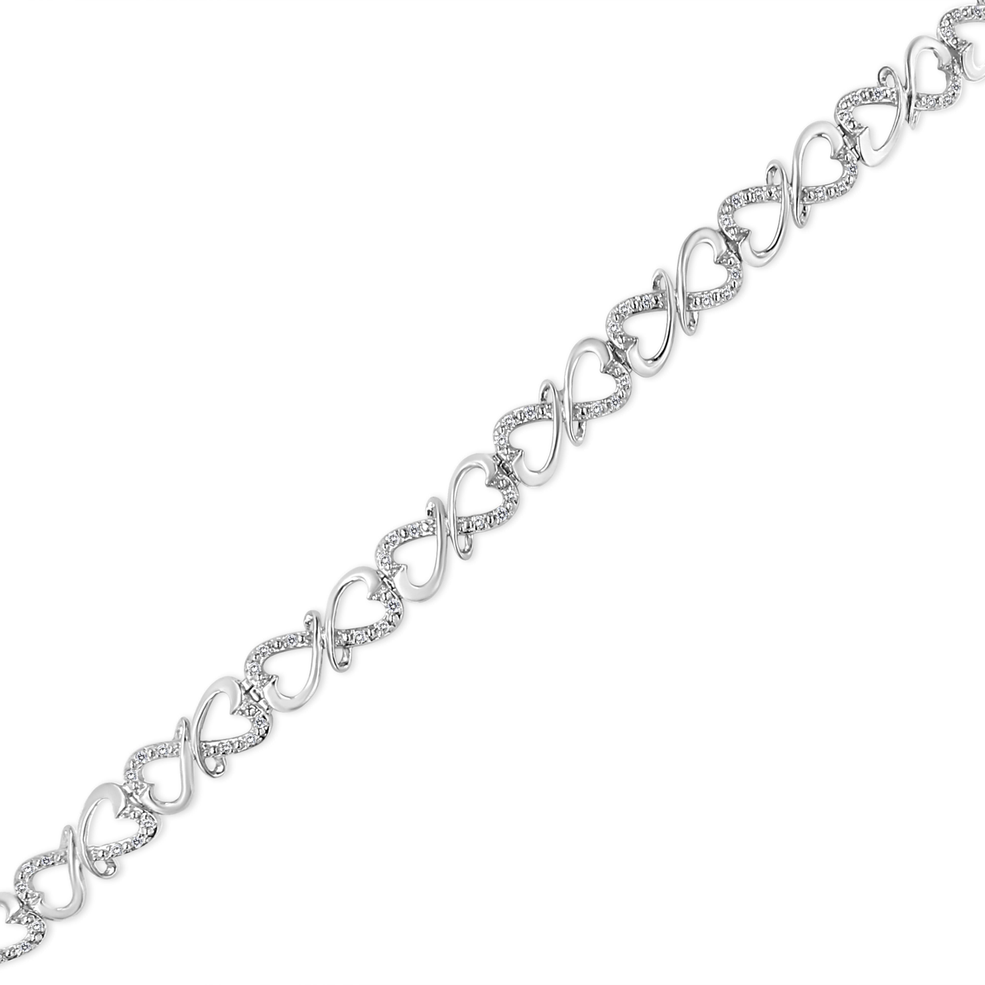 .925 Sterling Silver 1/3 Cttw Round-Cut Diamond Double Heart Infinity Link 7.25" Bracelet H-I Color, I3 Clarity on sale at MyriadMart