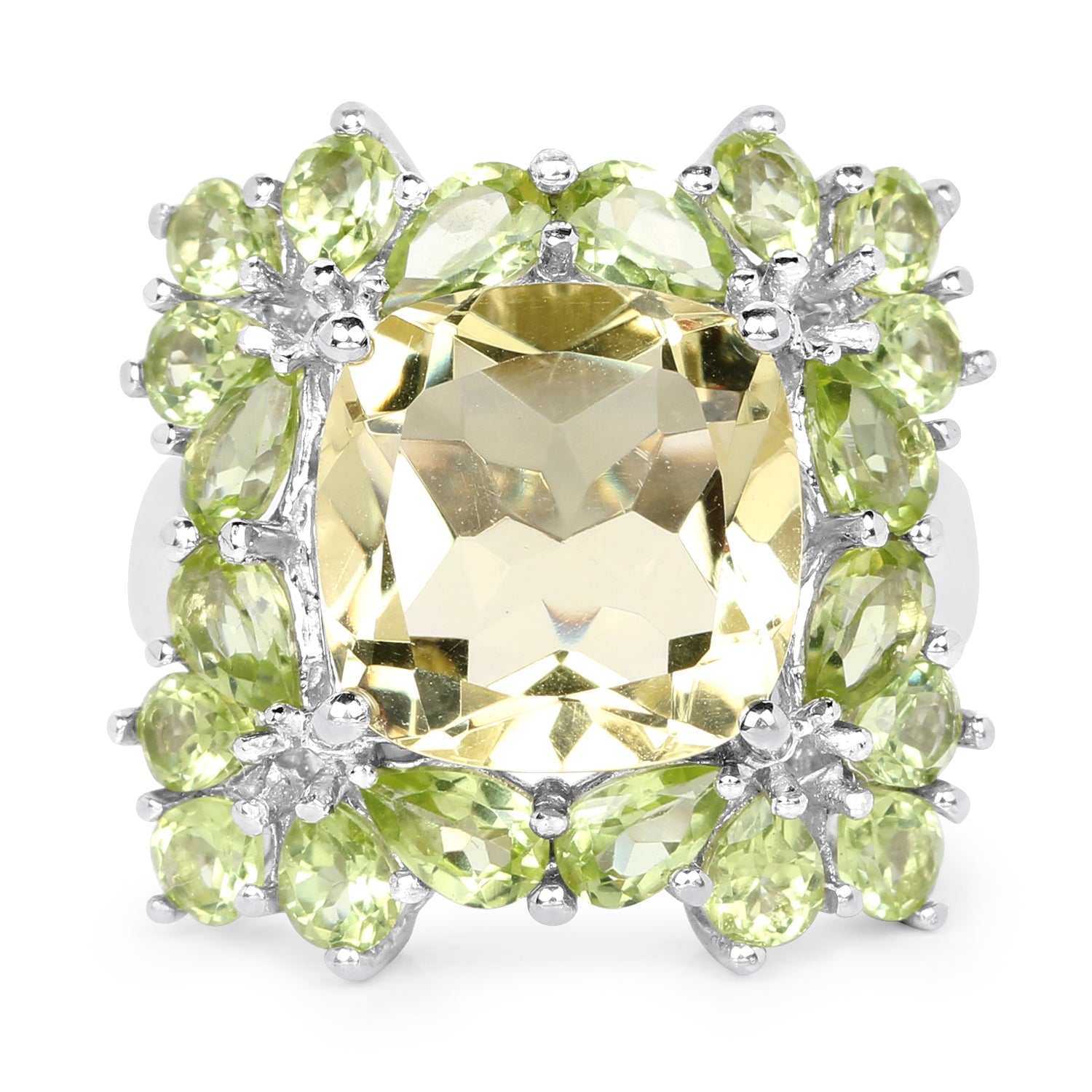 9.38 Carat Genuine Lemon Quartz & Peridot .925 Sterling Silver Ring on sale at MyriadMart