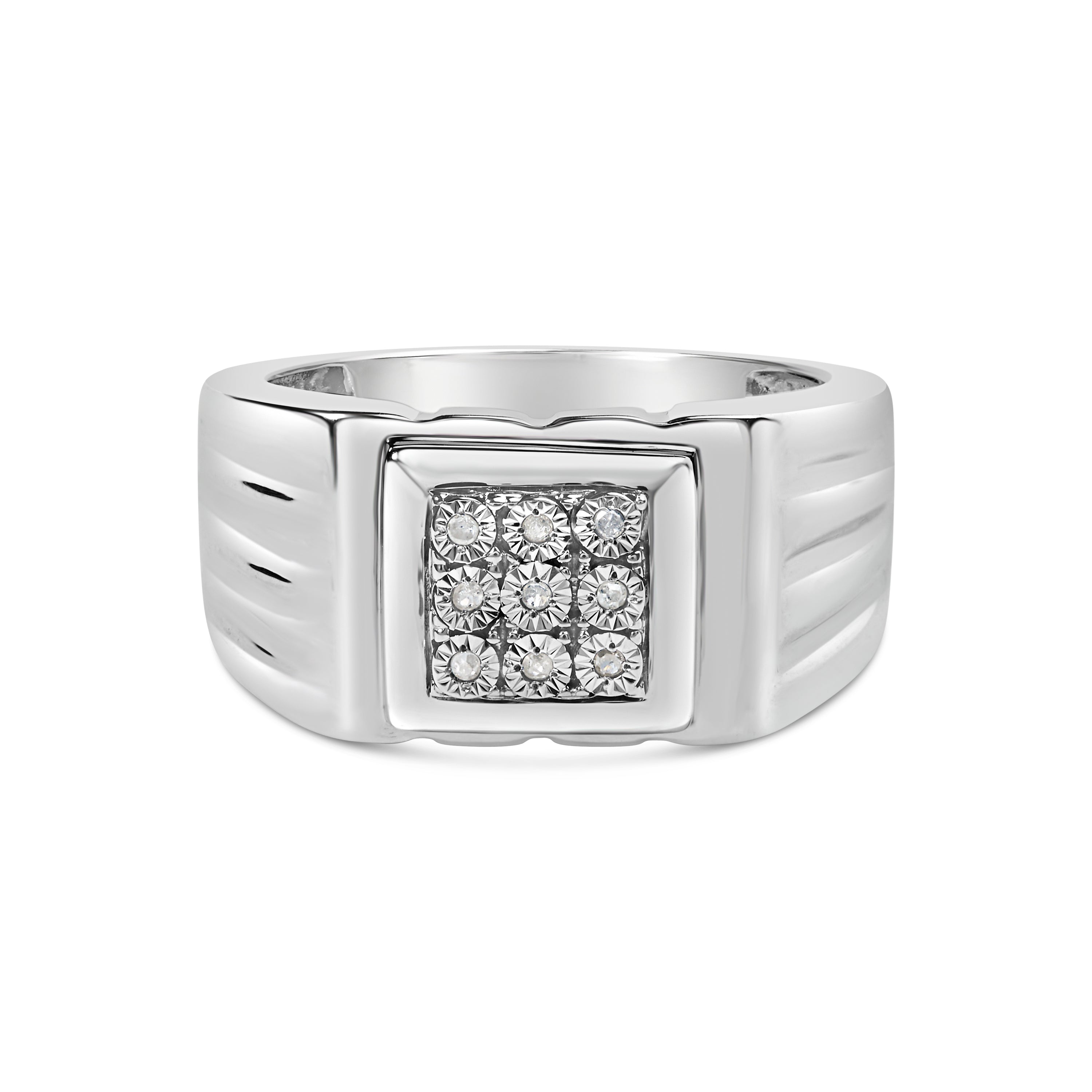 .925 Sterling Silver Diamond Accent Miracle-Set 9 Stone Ridged Band Gentlemen's Fashion Ring I-J Color, I3 Clarity - Size 10 on sale at MyriadMart