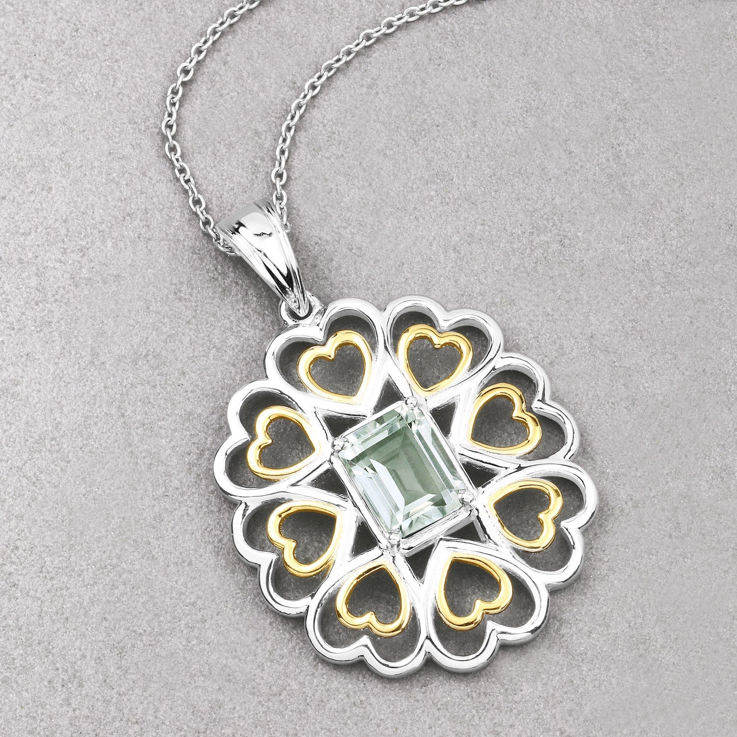 2.10 Carat Genuine Green Amethyst .925 Sterling Silver Pendant on sale at MyriadMart