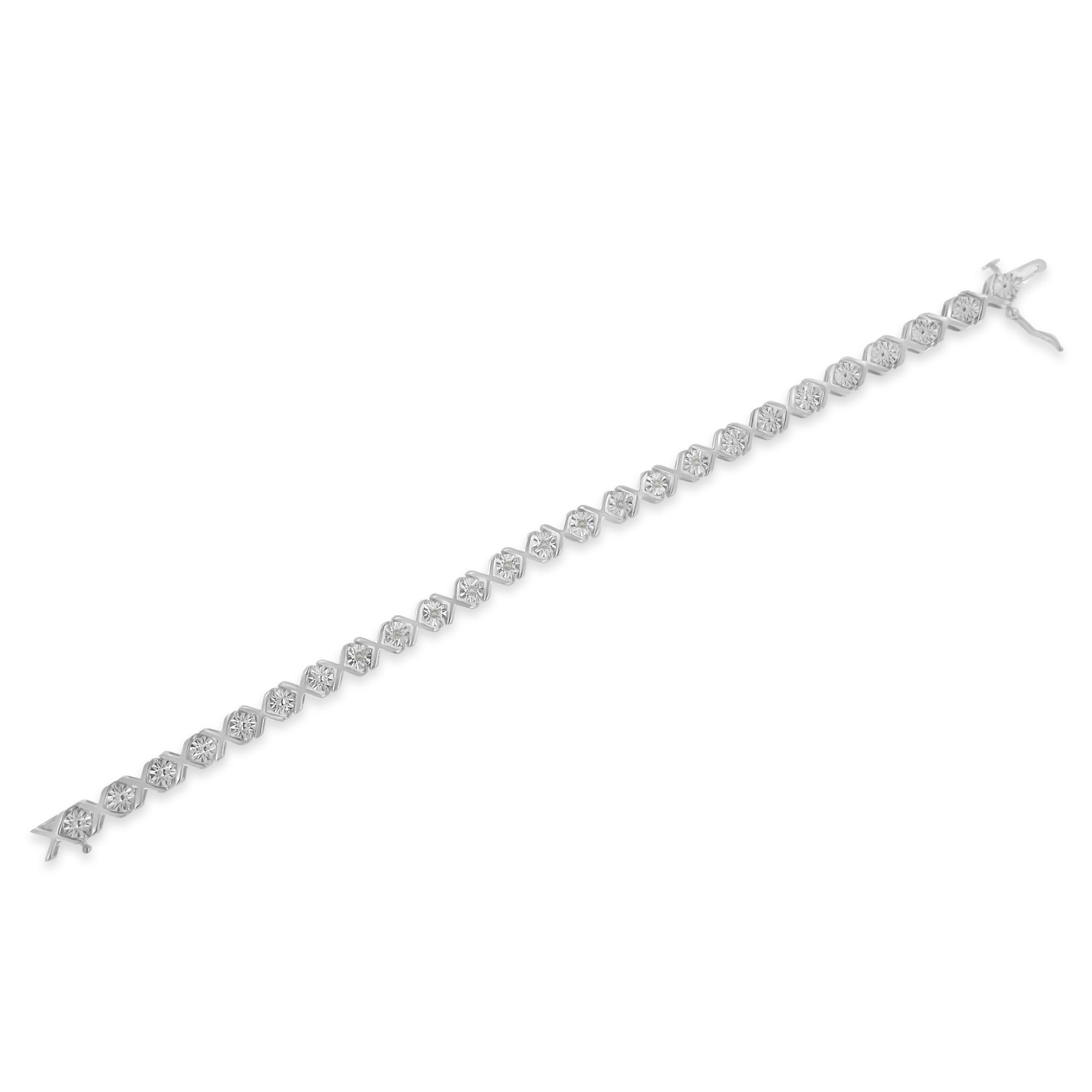.925 Sterling Silver 1/10 cttw Miracle-Set Round-Cut Diamond "X" Link Tennis Bracelet I-J color, I2-I3 clarity - 7.25" on sale at MyriadMart