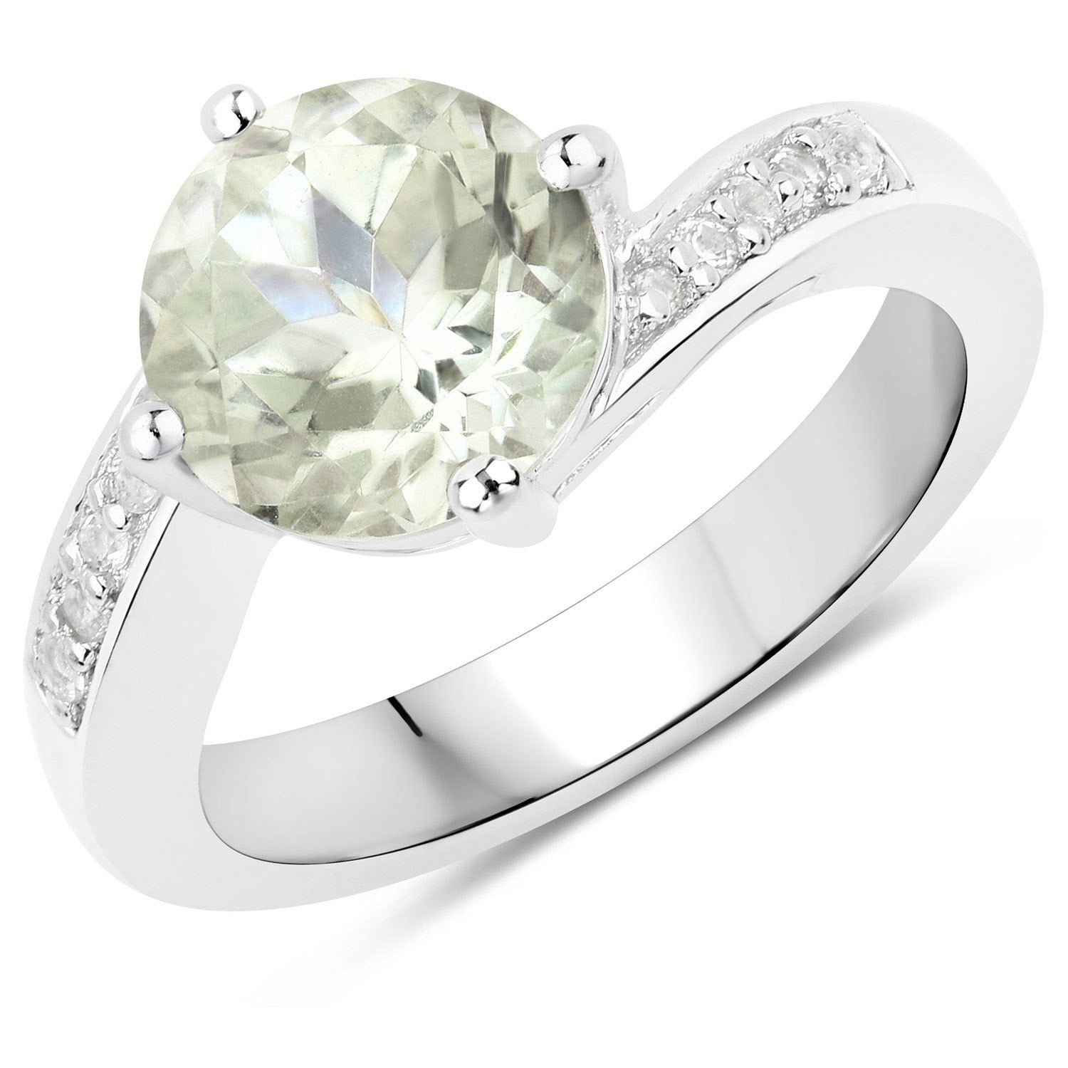 2.85 Carat Genuine Green Amethyst and White Topaz .925 Sterling Silver Ring on sale at MyriadMart