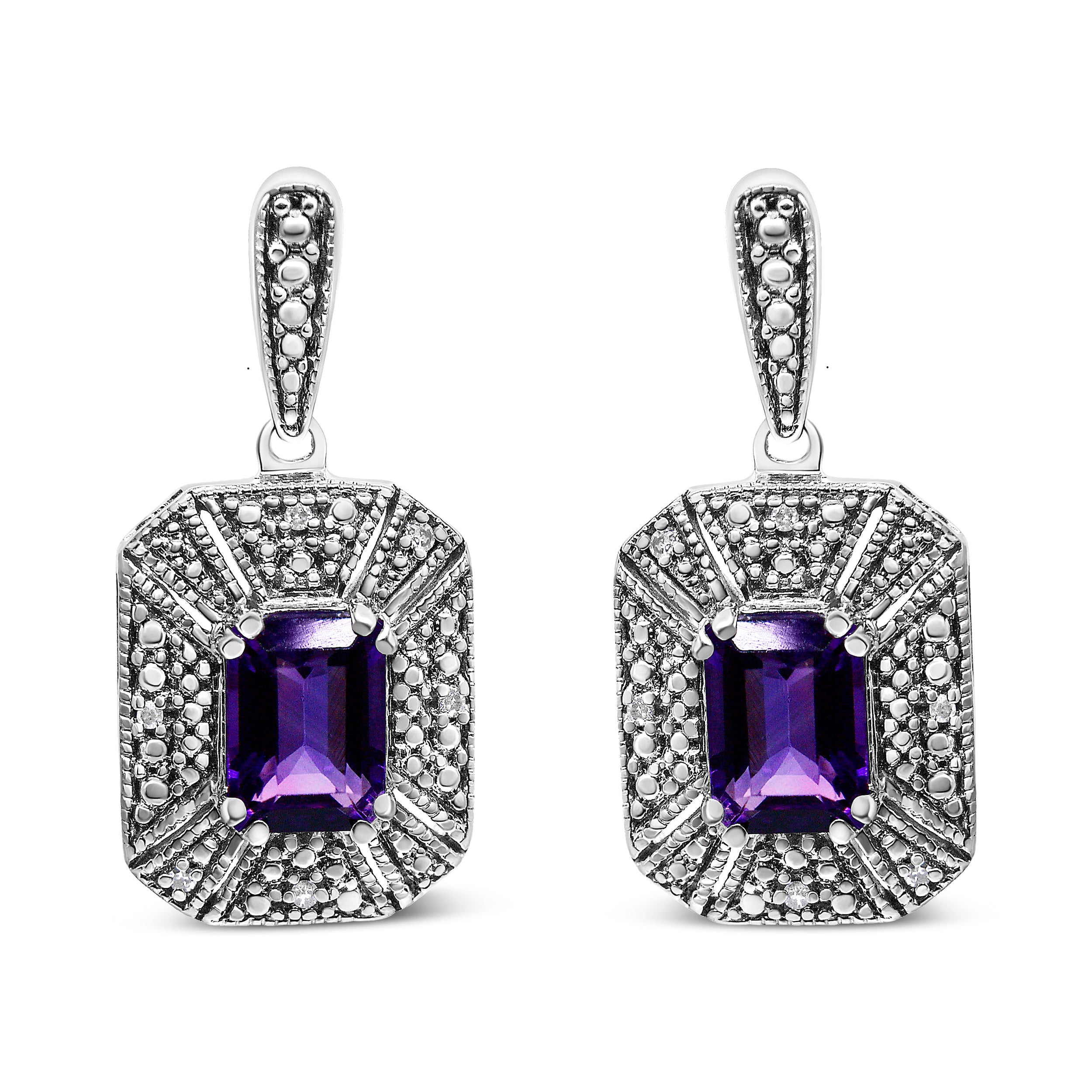 .925 Sterling Silver Diamond Accent and 7x5mm Purple Amethyst Stud Earrings I-J Color, I2-I3 Clarity on sale at MyriadMart