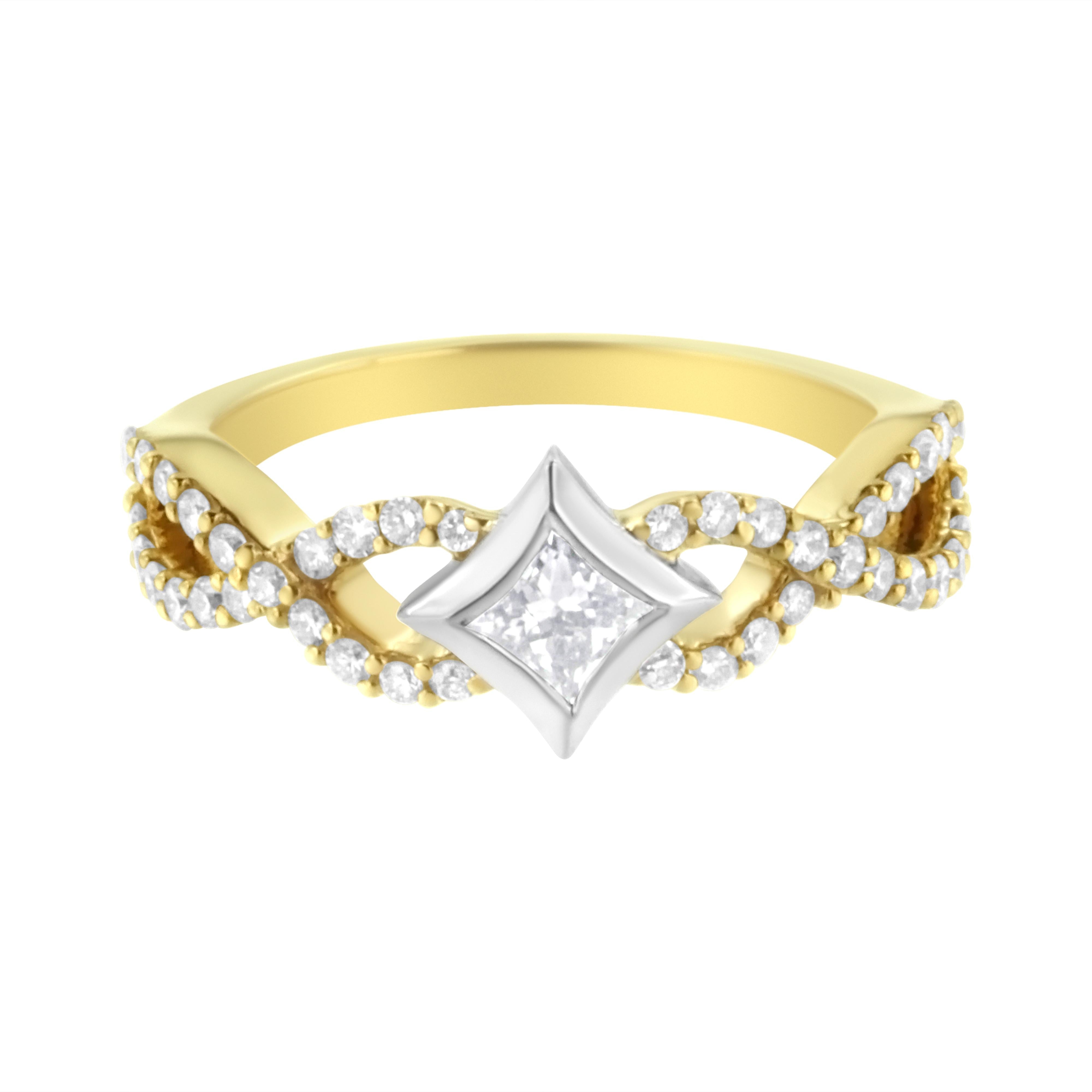 10K Two Tone Color 5/8 Cttw Diamond Kite and Twist Shank Ring H-I Color,SI2-I1 Clarity on sale at MyriadMart