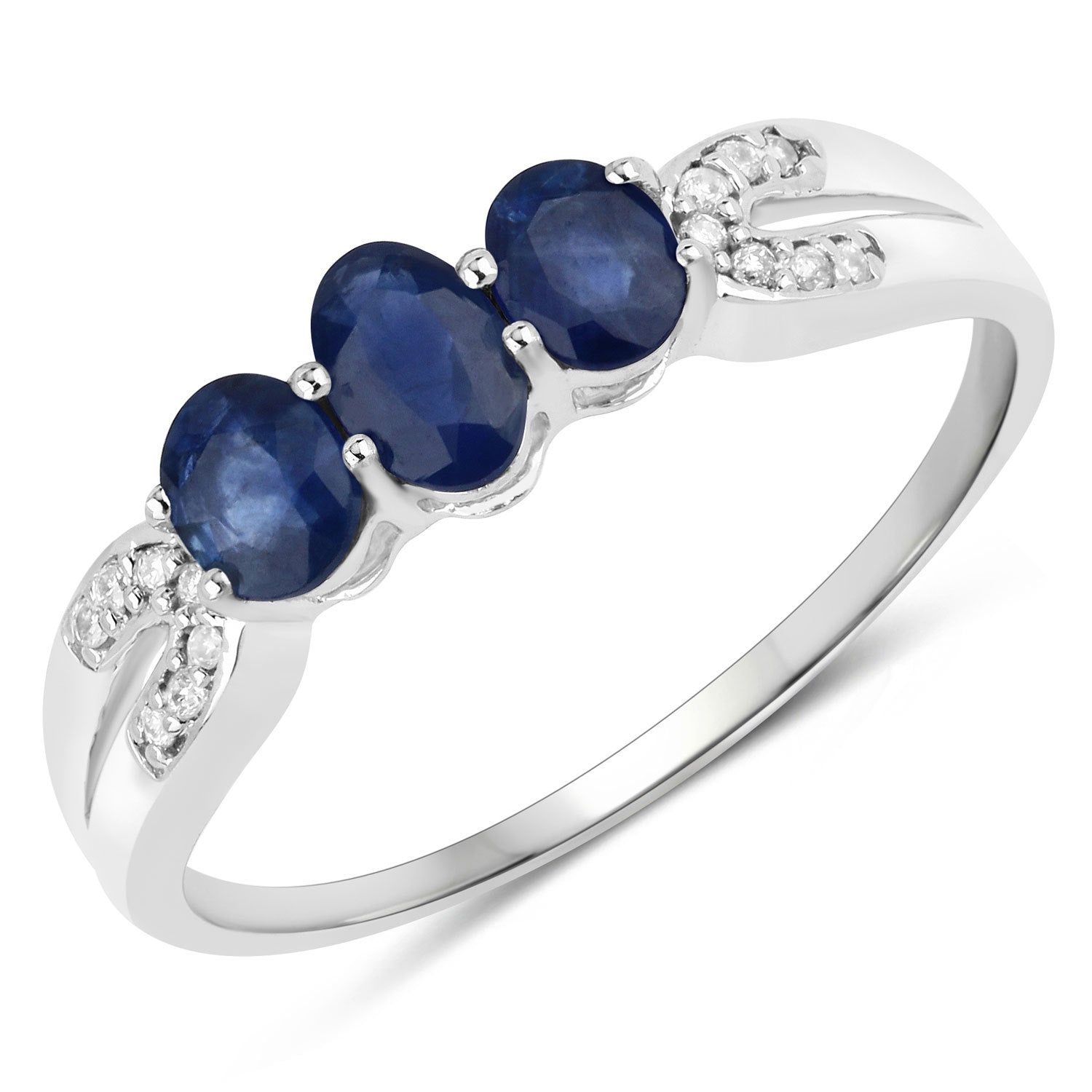 0.73 Carat Genuine Blue Sapphire and White Diamond 14K White Gold Ring on sale at MyriadMart