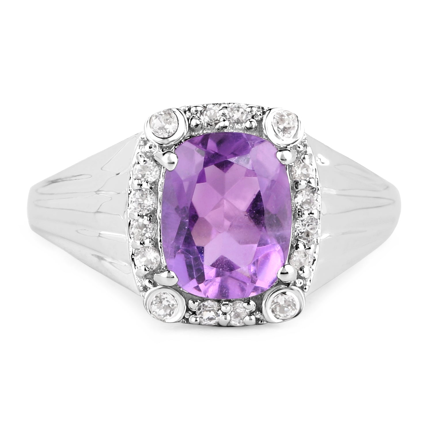 2.13 Carat Genuine Amethyst and White Topaz .925 Sterling Silver Ring on sale at MyriadMart