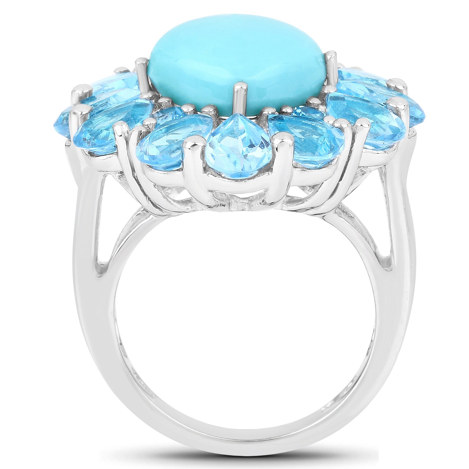 9.50 Carat Genuine Turquoise and Swiss Blue Topaz .925 Sterling Silver Ring on sale at MyriadMart