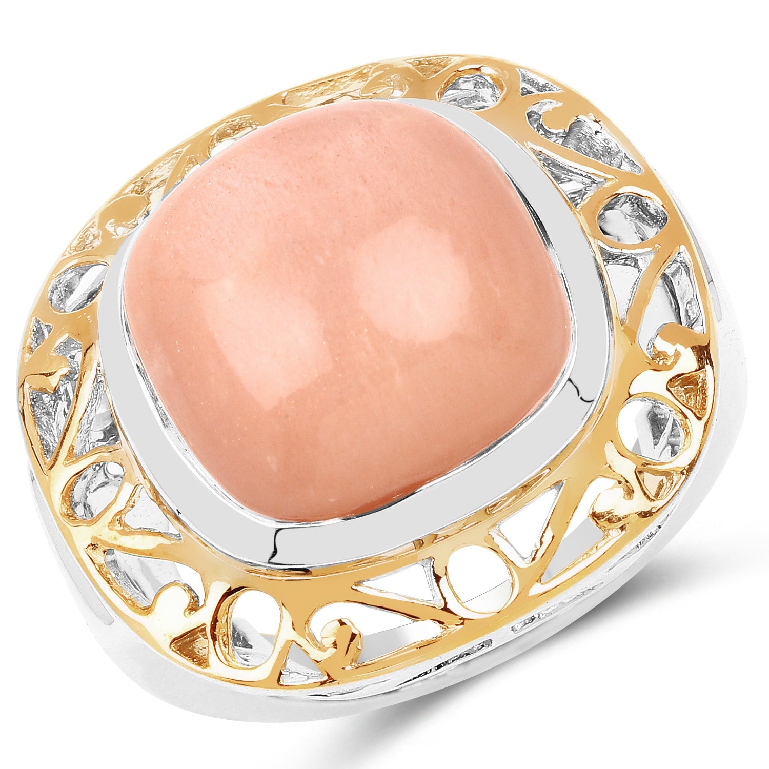 Two Tone Plated 12.80 Carat Genuine Moonstone .925 Sterling Silver Ring on sale at MyriadMart