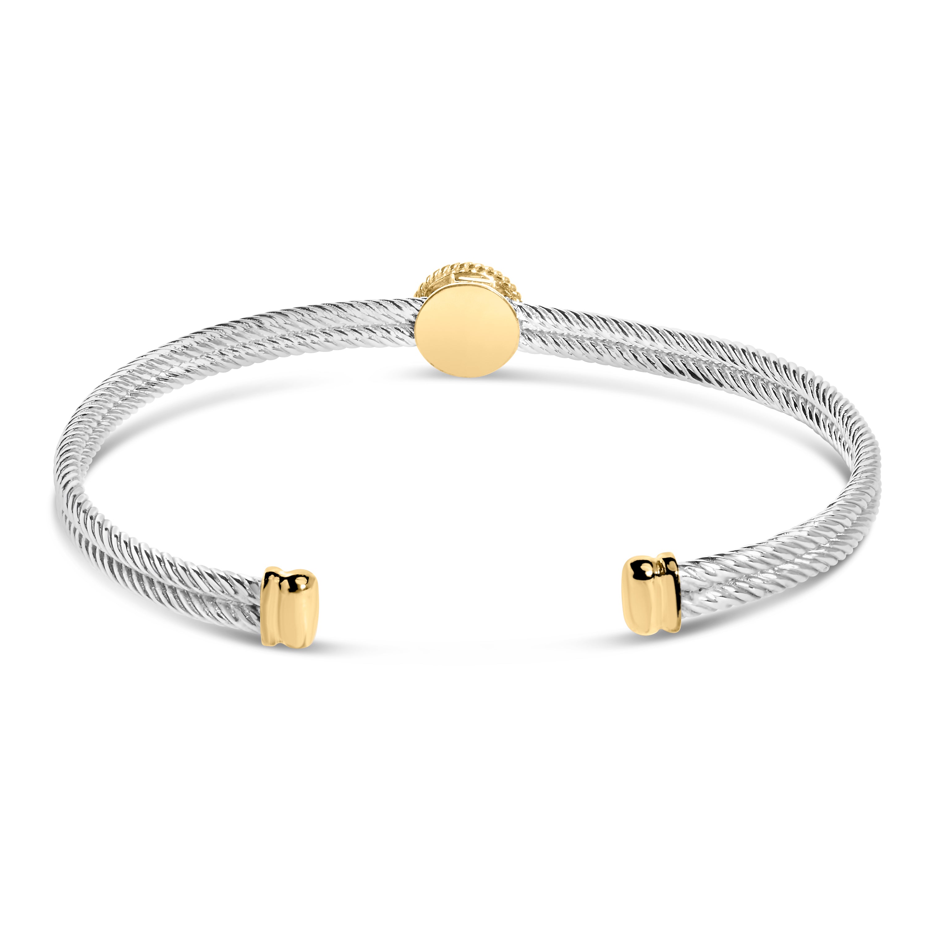 18K Yellow Gold Plated .925 Sterling Silver Diamond Accent and Fleur Di Lis Medallion Bangle Bracelet I-J Color, SI1-SI2 Clarity - 7.25 Inches on sale at MyriadMart