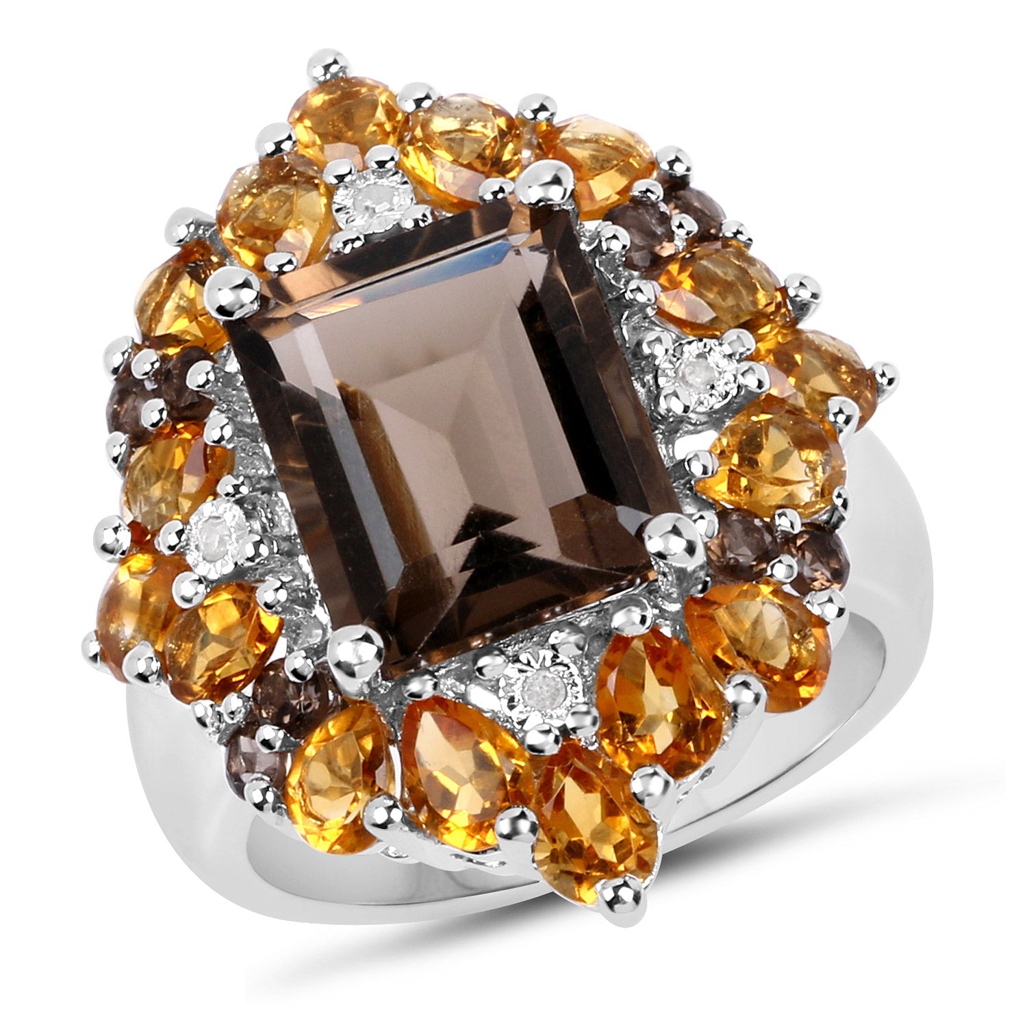 6.72 Carat Genuine Smoky Quartz, Citrine and White Diamond .925 Sterling Silver Ring on sale at MyriadMart