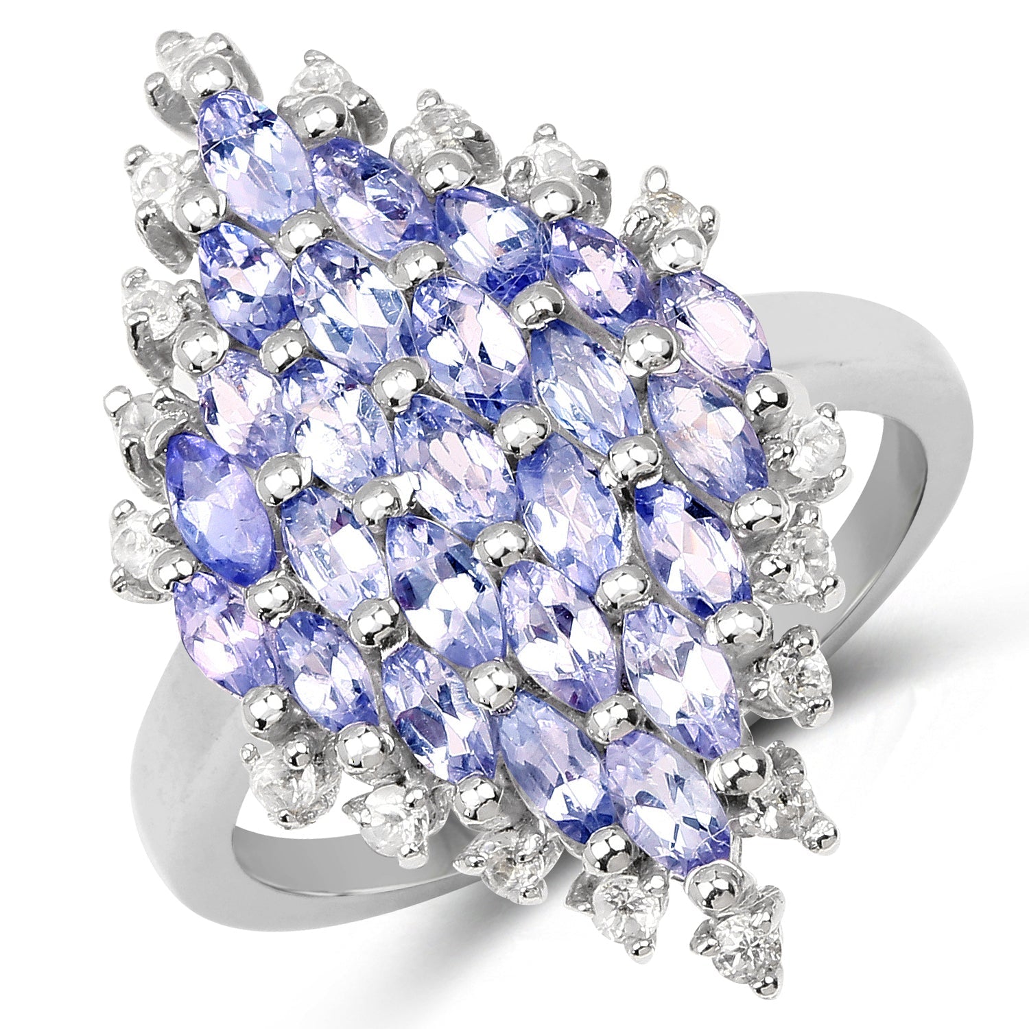 2.40 Carat Genuine Tanzanite and White Topaz .925 Sterling Silver Ring on sale at MyriadMart