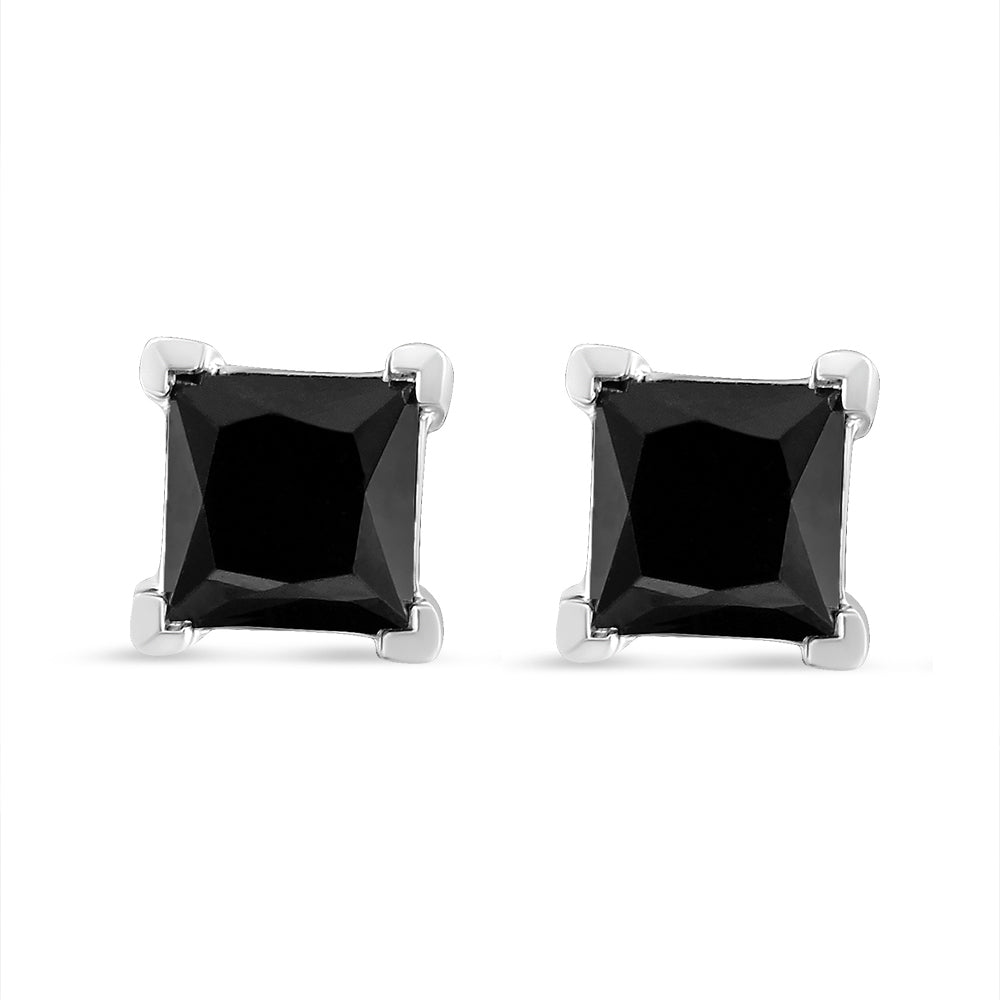 .925 Sterling Silver 4.00 Cttw Princess-Cut Square Black Diamond Classic 4-Prong Stud Earrings with Screw Backs on sale at MyriadMart