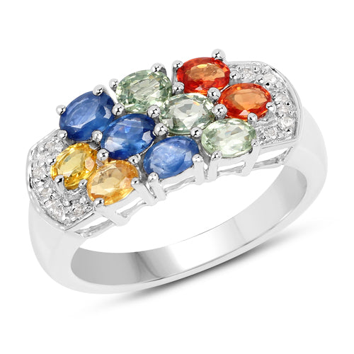 2.05 Carat Genuine Multi Sapphire .925 Sterling Silver Ring on sale at MyriadMart
