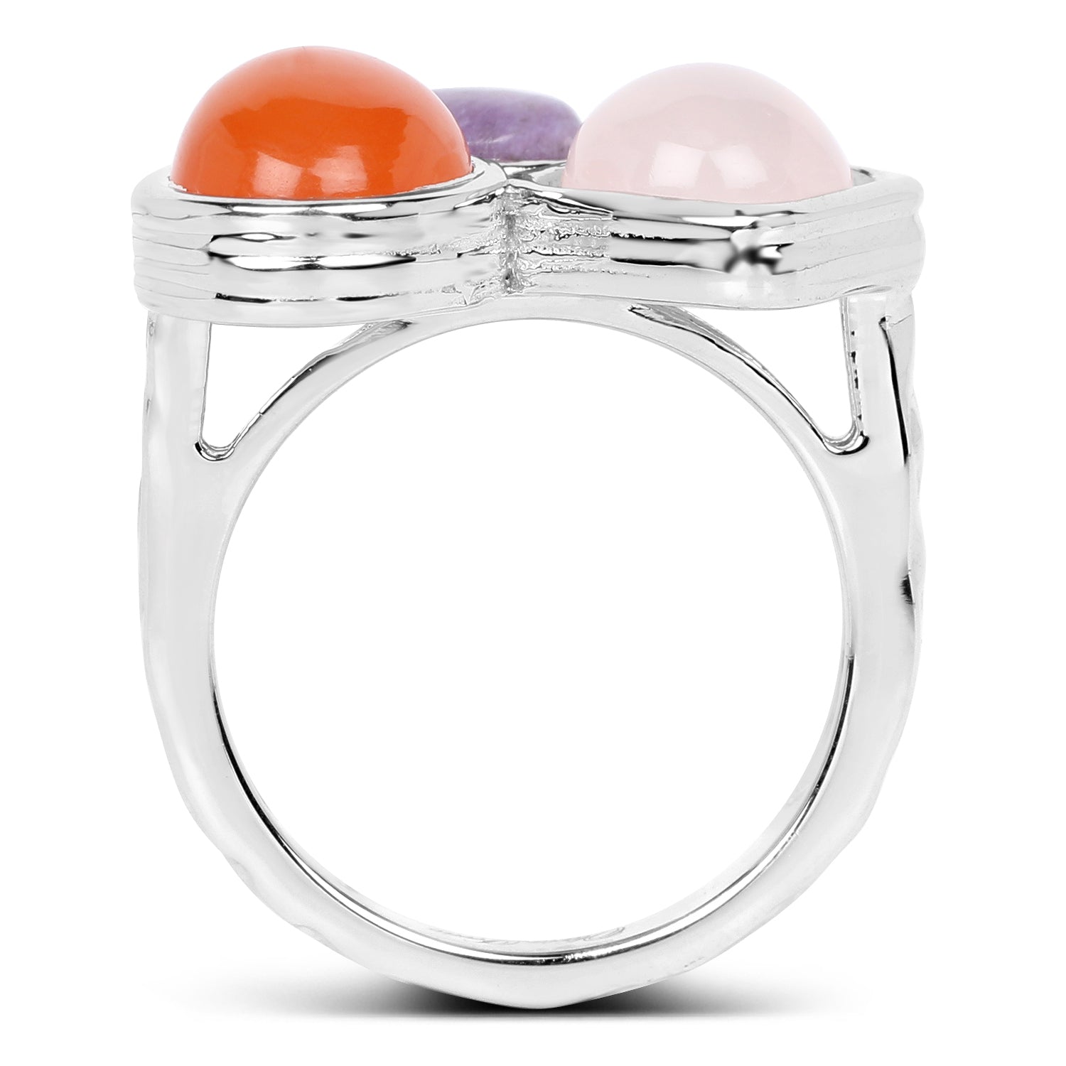 5.21 Carat Genuine Rose Quartz, Carnelian And Charolite .925 Sterling Silver Ring on sale at MyriadMart