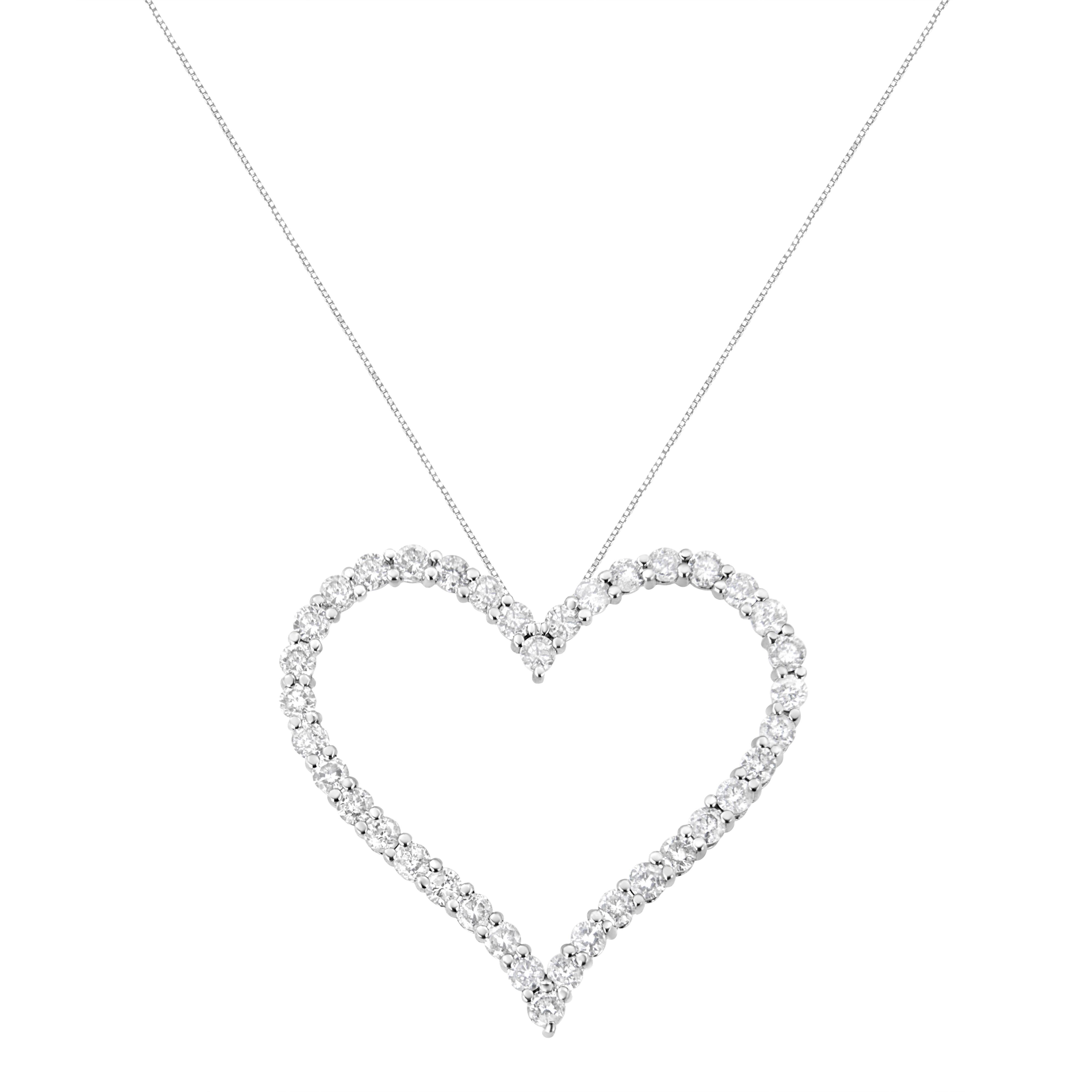 .925 Sterling Silver 3.0 cttw Round-Cut Diamond Open Heart Pendant Necklace I-J Color, I2-I3 Clarity - 18" on sale at MyriadMart