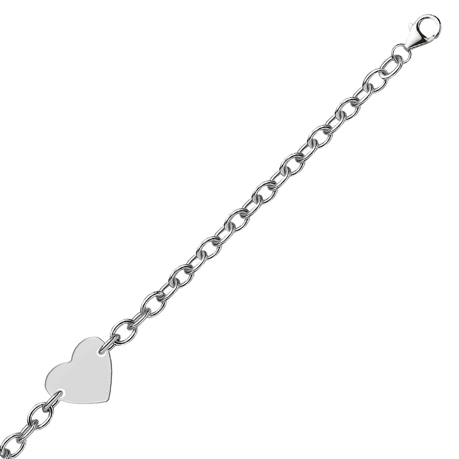 Sterling Silver Rhodium Plated Chain Bracelet with a Flat Heart Station on sale at MyriadMart