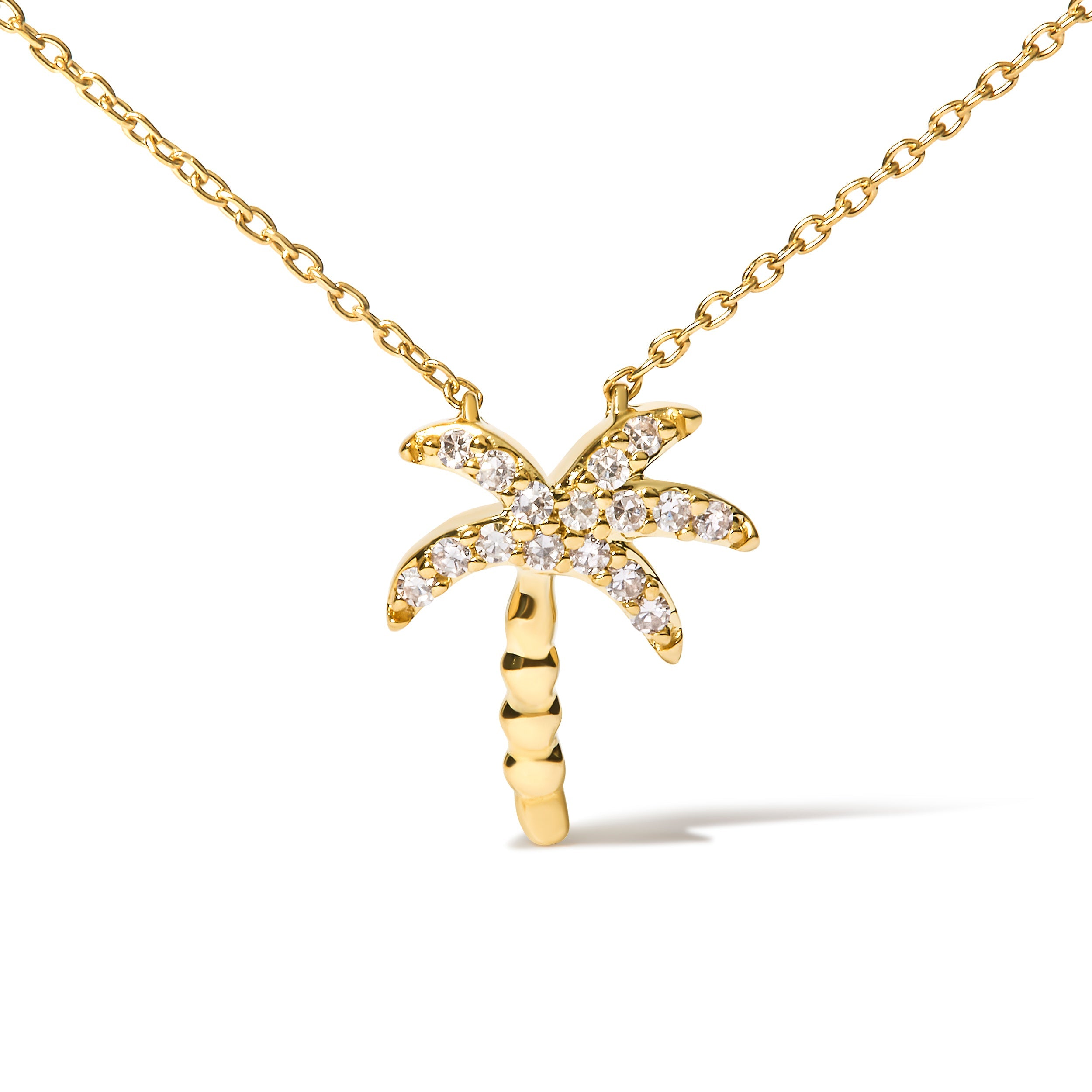 10K Yellow Gold 1/10 Cttw Round Diamond Palm Tree 18" Inch Pendant Necklace H-I Color, I1-I2 Clarity on sale at MyriadMart