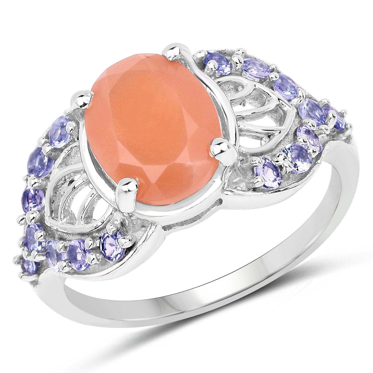 3.06 Carat Genuine Peach Moonstone and Tanzanite .925 Sterling Silver Ring on sale at MyriadMart