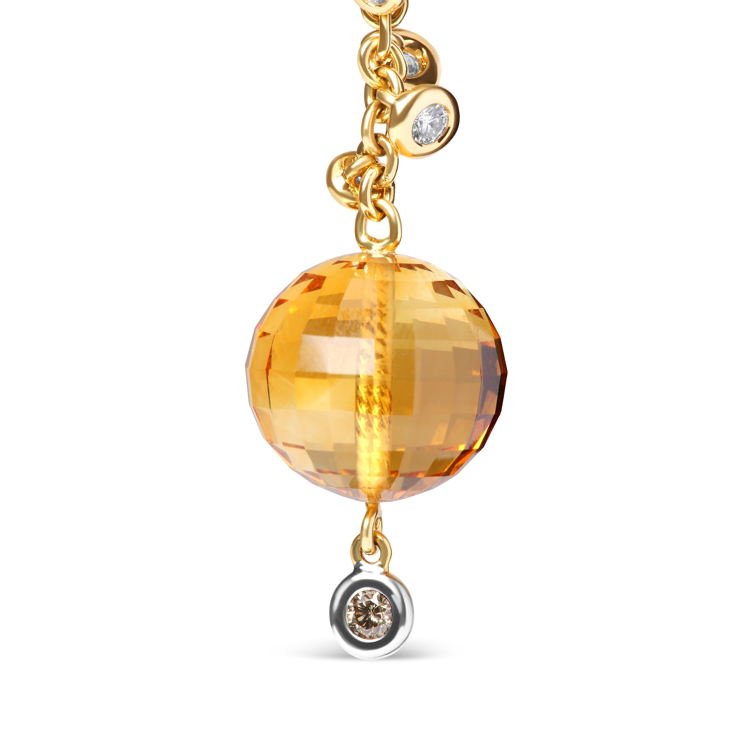 18K Yellow Gold 2/3 Cttw Round Bezel Diamond and 25mm Ball Shaped Yellow Citrine Gemstone Dangle Stud Earring Brown and G-H Color, SI1-SI2 Clarity on sale at MyriadMart
