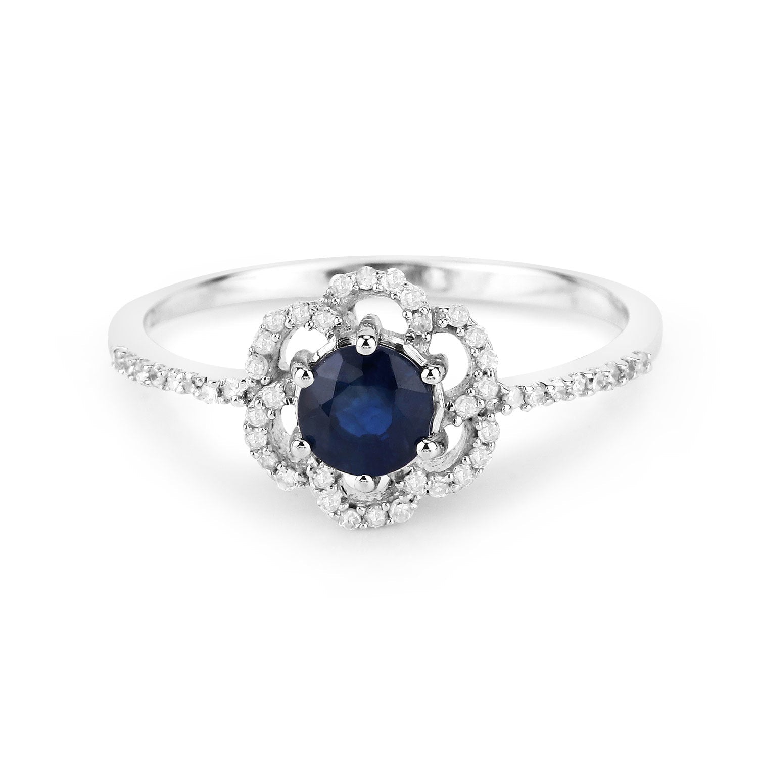 0.78 Carat Genuine Blue Sapphire and White Diamond 14K White Gold Ring on sale at MyriadMart