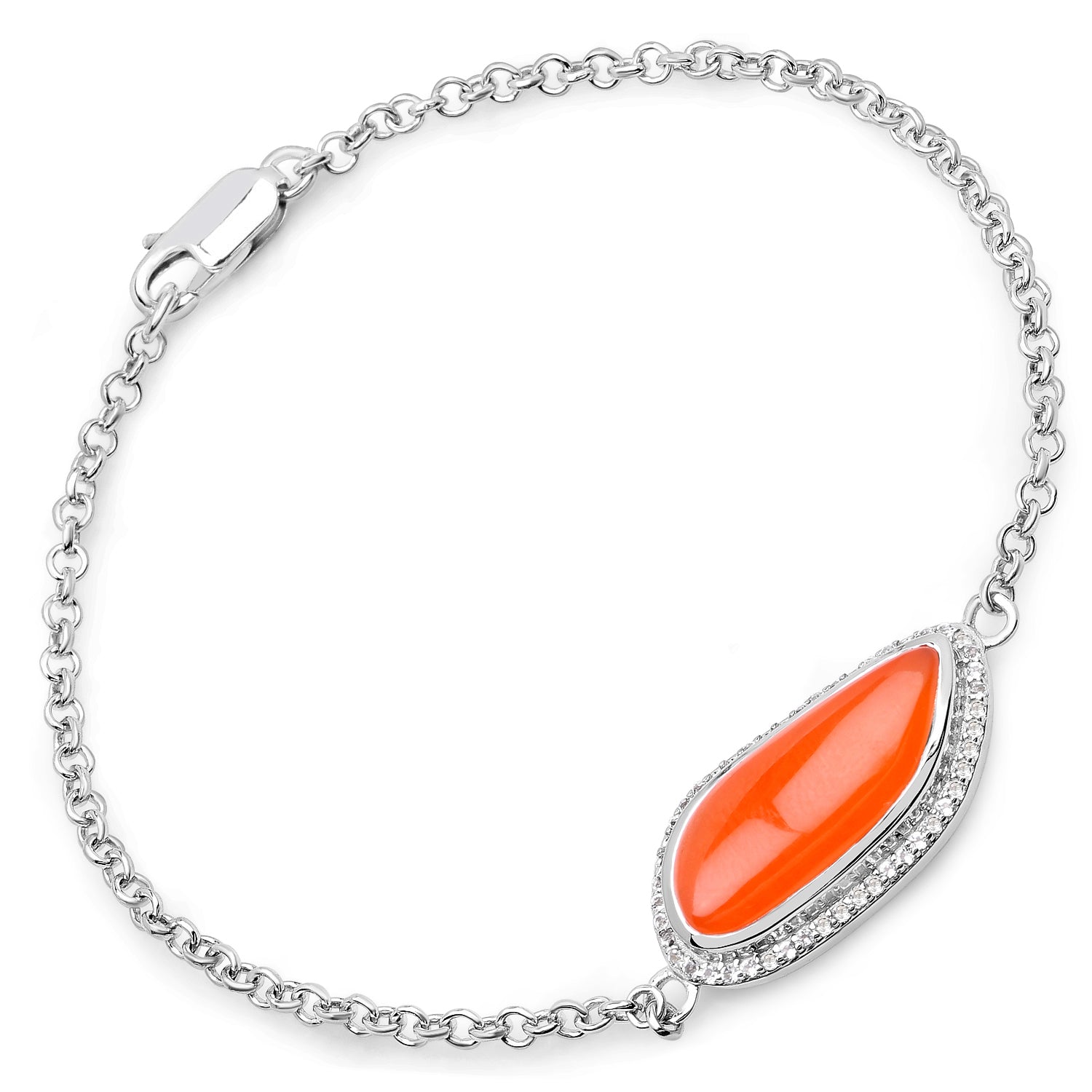 5.50 Carat Genuine Carnelian And White Topaz .925 Sterling Silver Bracelet on sale at MyriadMart