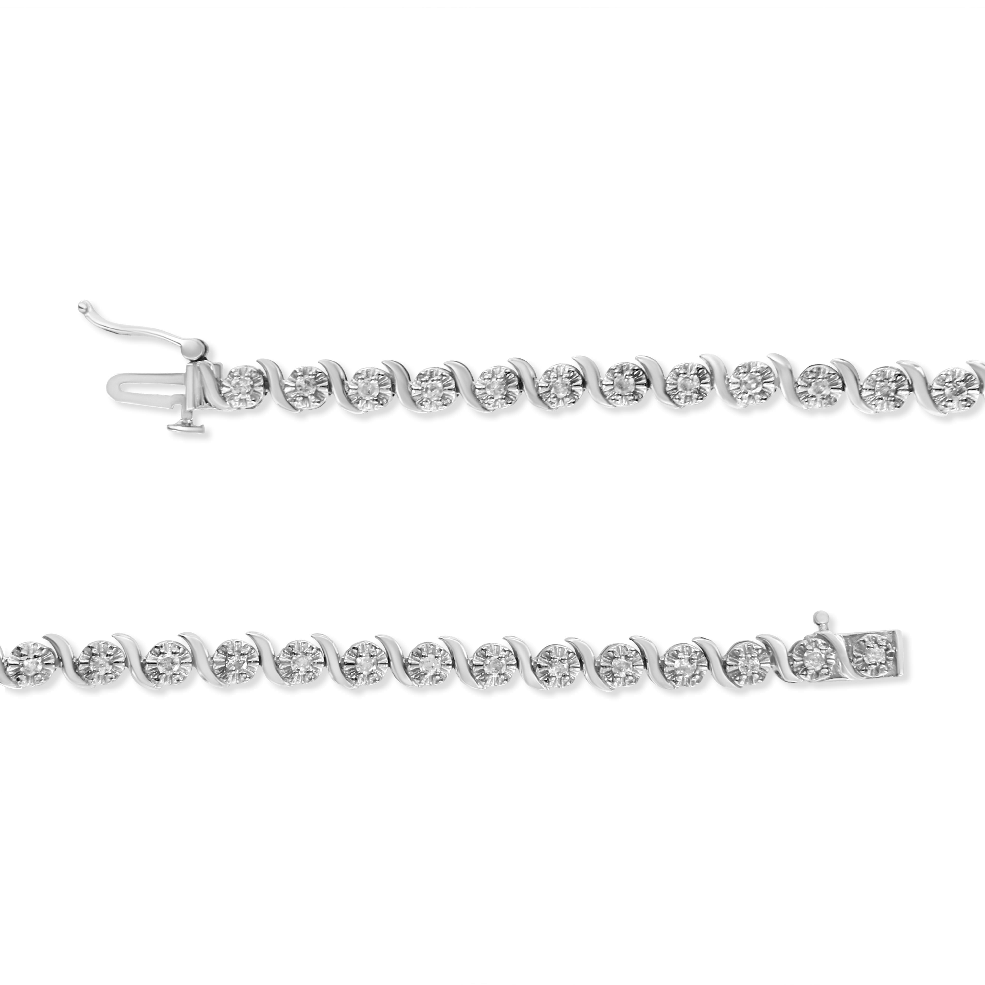 .925 Sterling Silver 1.0 Cttw Diamond Spiral Wave Curved-Link 7" Tennis Bracelet I-J Color, I3 Clarity on sale at MyriadMart